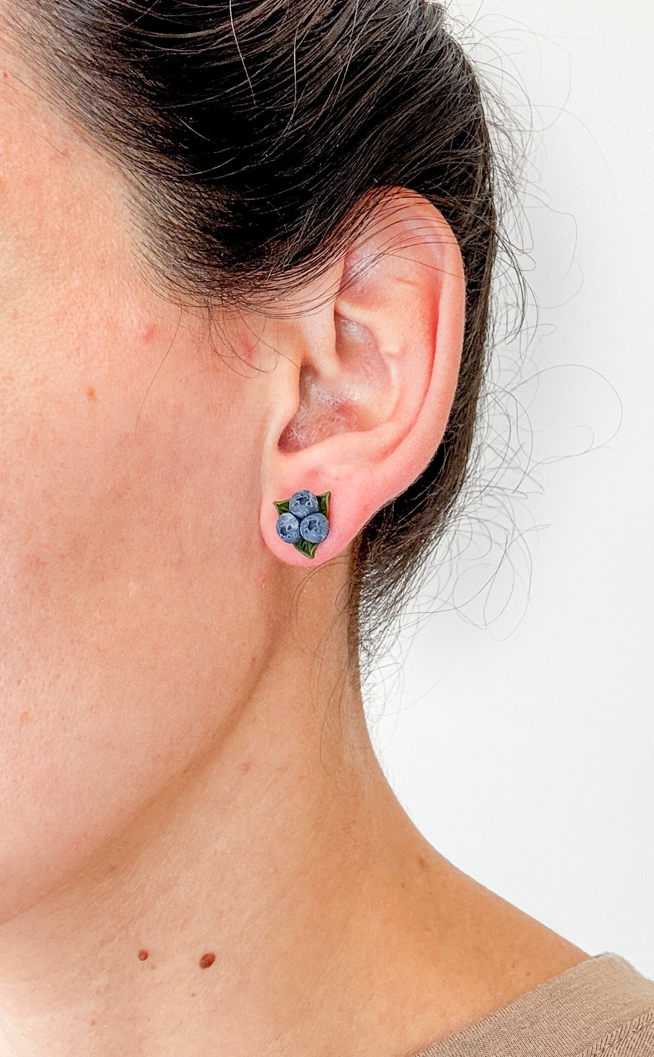 FR1 Fruit Inspired Earrings - Blueberries, Lightweight Statement Jewelry, Boutique Gift for Her STUDS
