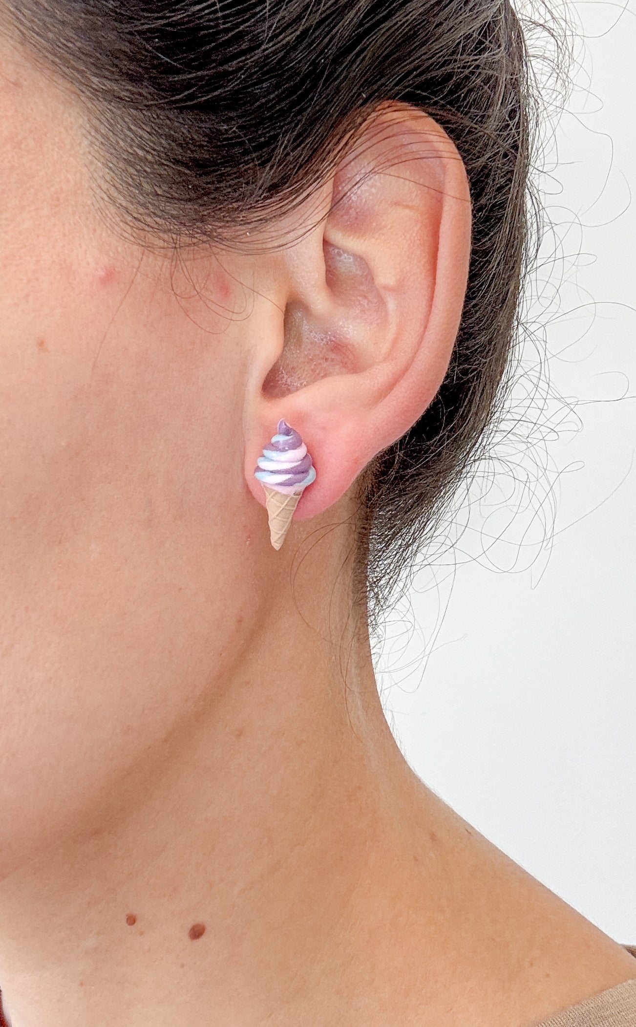 IC1 Ice Cream Inspired Earrings, Lightweight Handmade Polymer Clay Jewelry, Pink, Fun gifts for her STUD