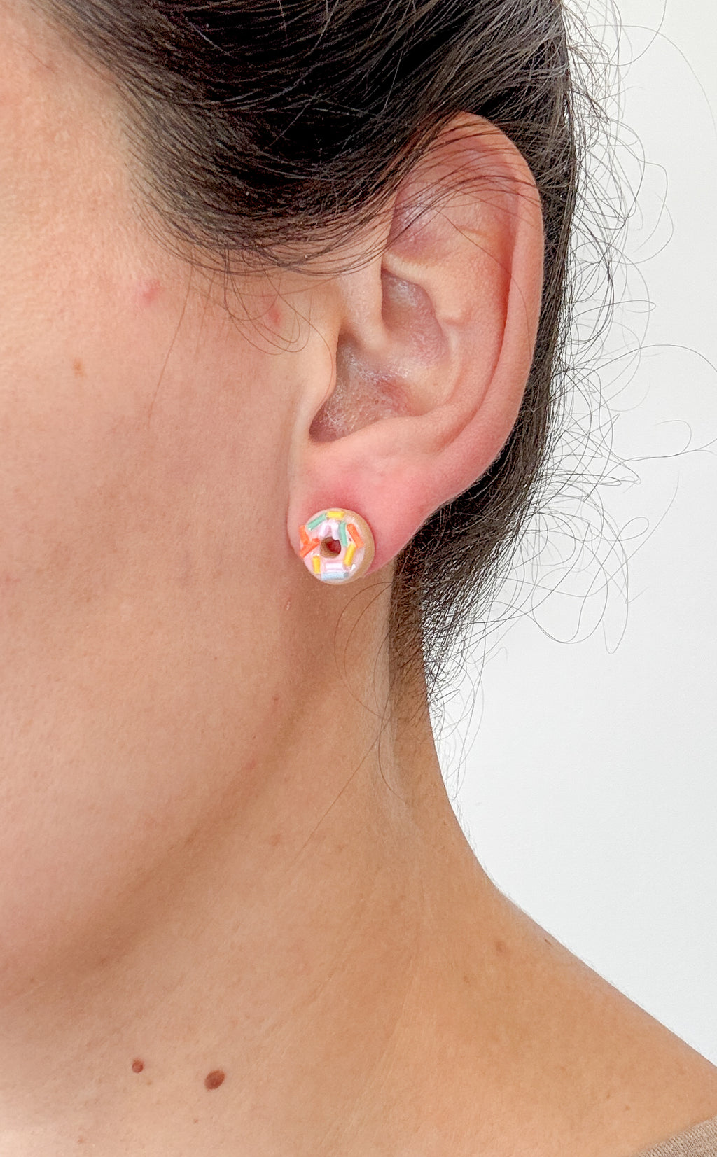 DN3 Donut Earrings – Cute Food Jewelry – Polymer Clay STUDS – Chocolate Strawberry Vanilla – Kawaii Dessert Gift, Teens, Kids, Hypoallergenic
