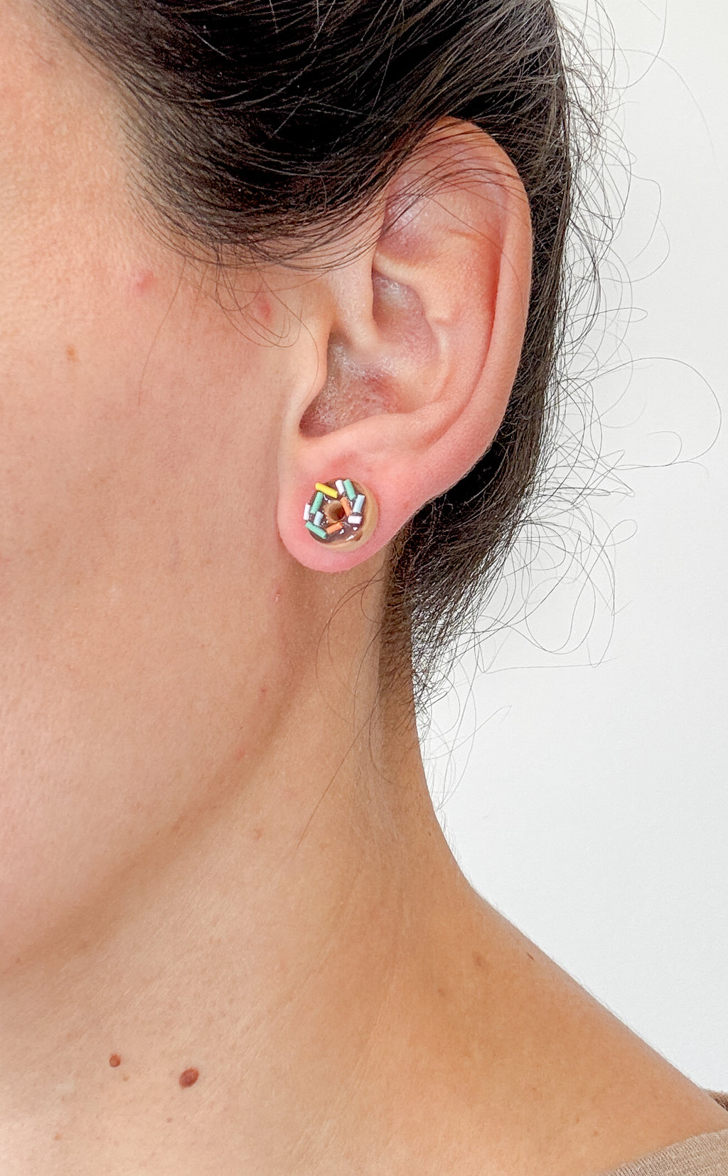 DN3 Donut Earrings – Cute Food Jewelry – Polymer Clay STUDS – Chocolate Strawberry Vanilla – Kawaii Dessert Gift, Teens, Kids, Hypoallergenic