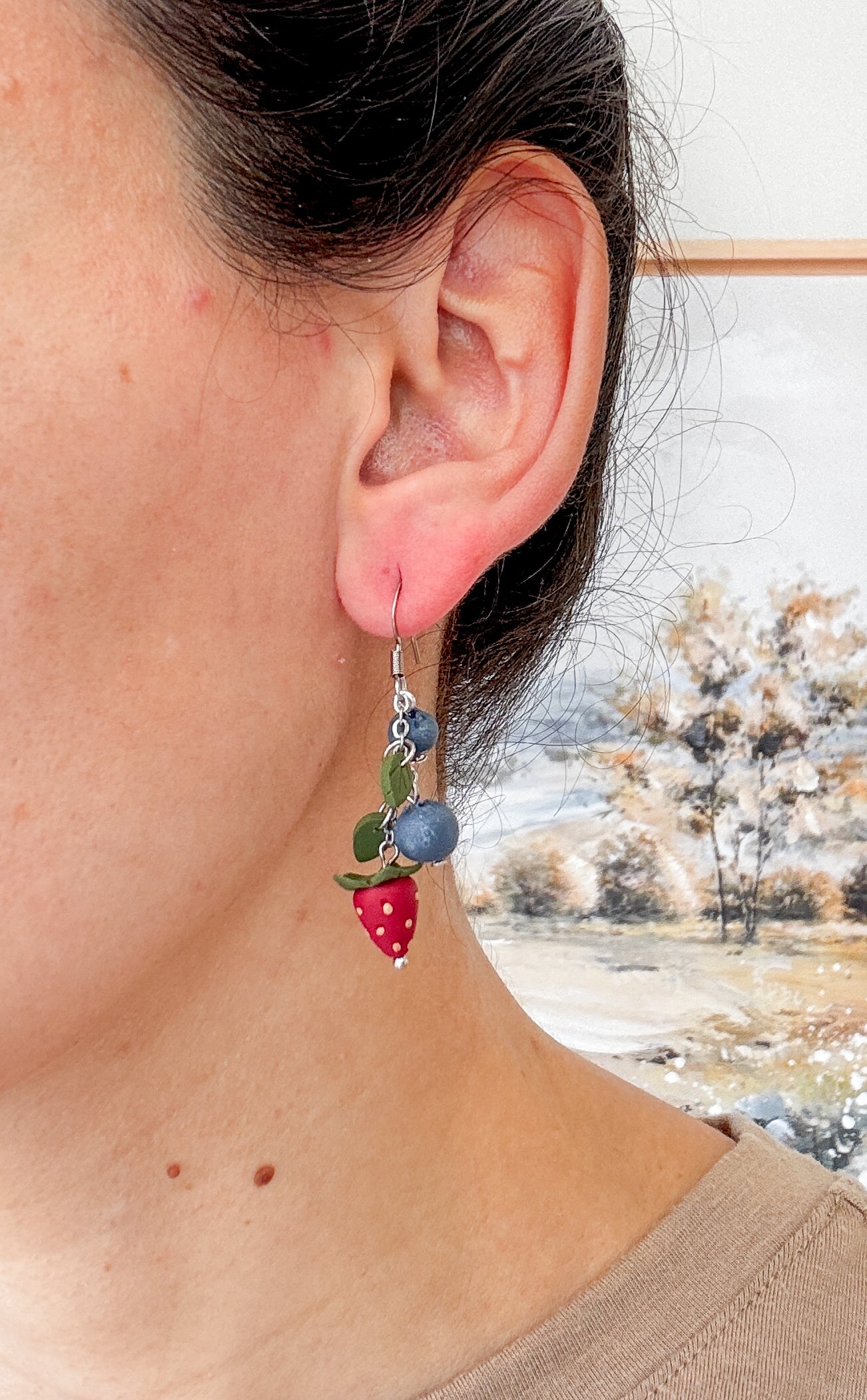 FR4 Fruit Inspired Earrings - Strawberries, Lightweight Statement Jewelry, Boutique Gift for Her