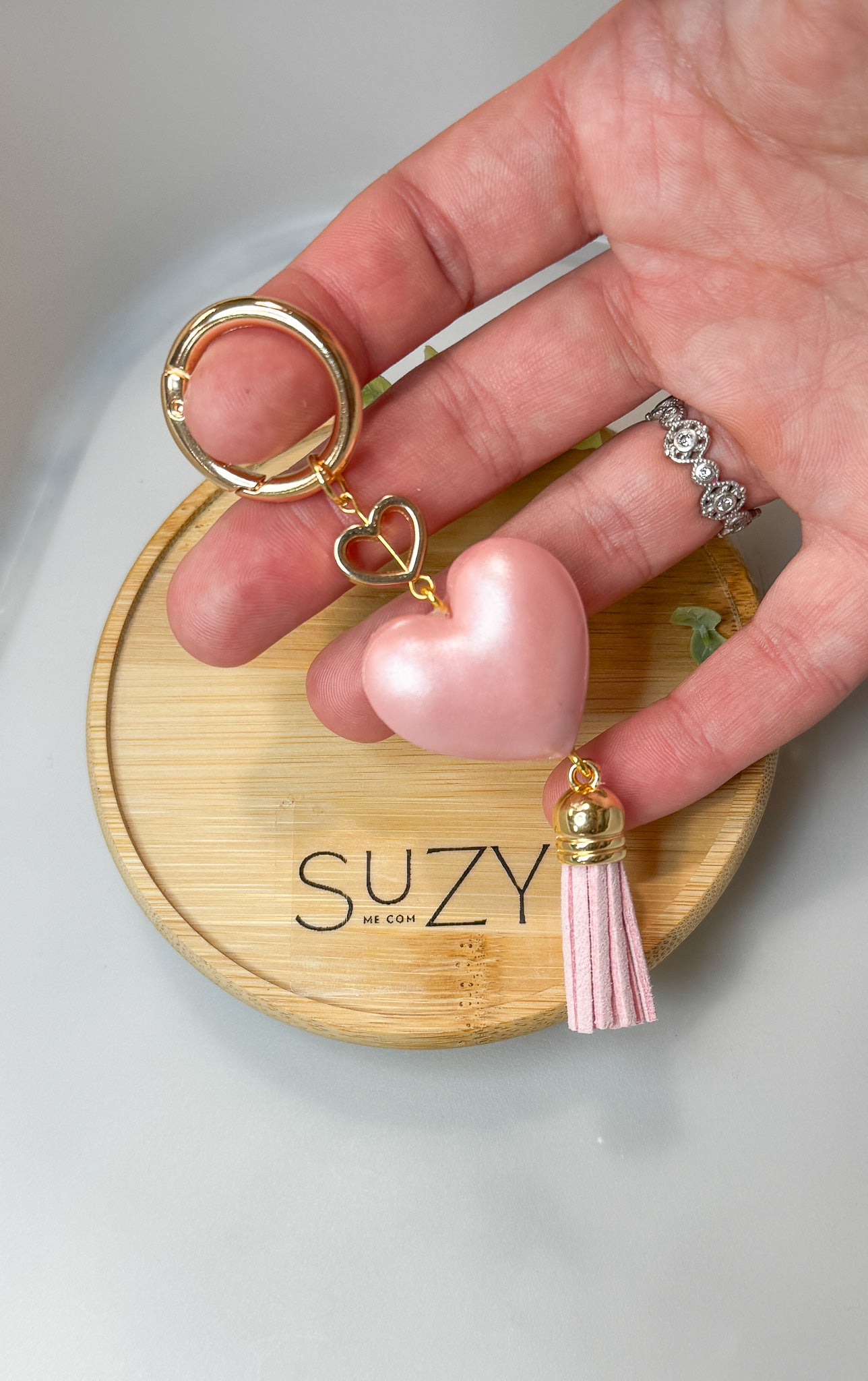 L14 Heart Inspired Book bag tag, Handmade Polymer Clay Jewelry, Pink, Rose