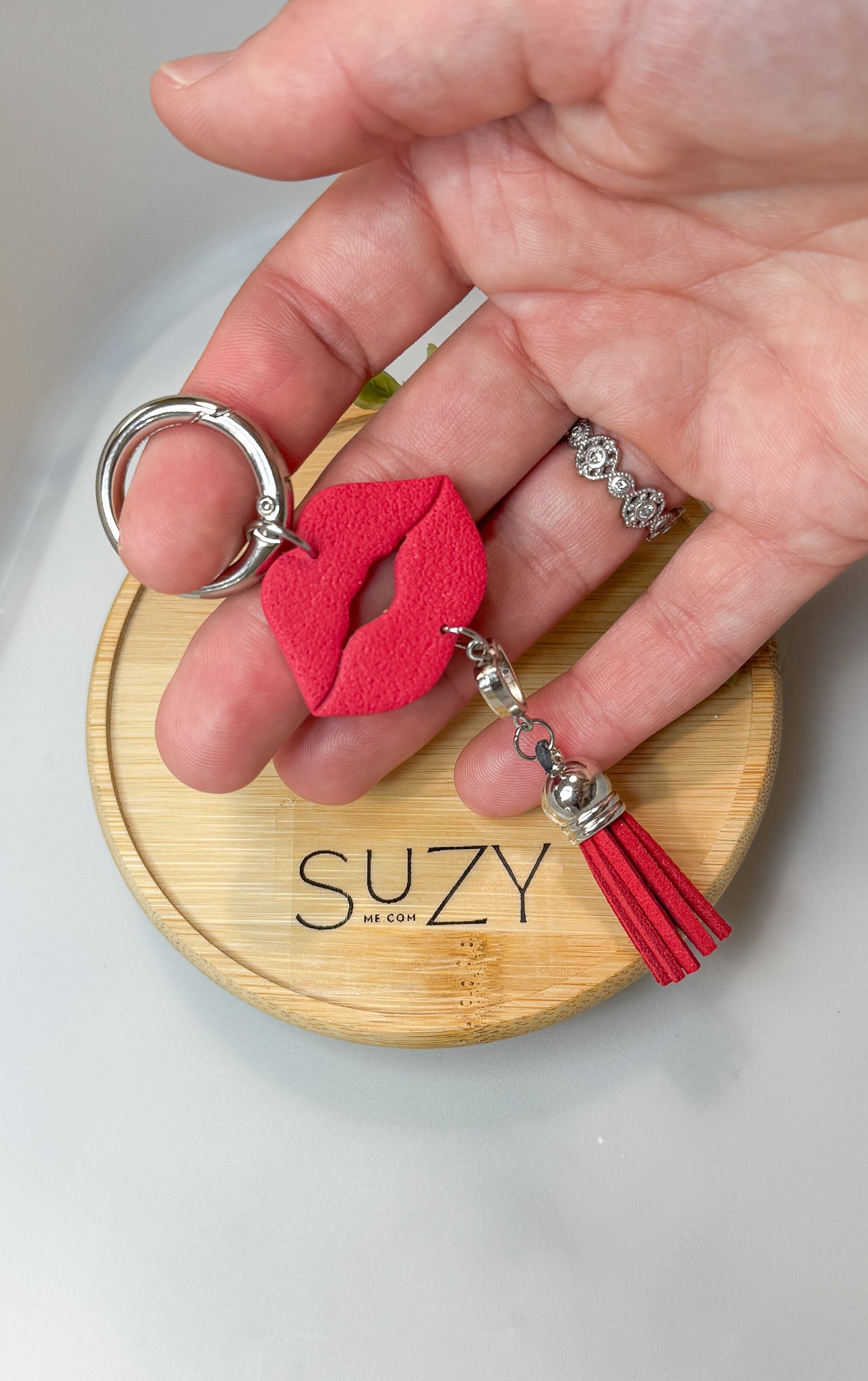 L15 Heart Inspired Book bag tag, Handmade Polymer Clay Jewelry, Red