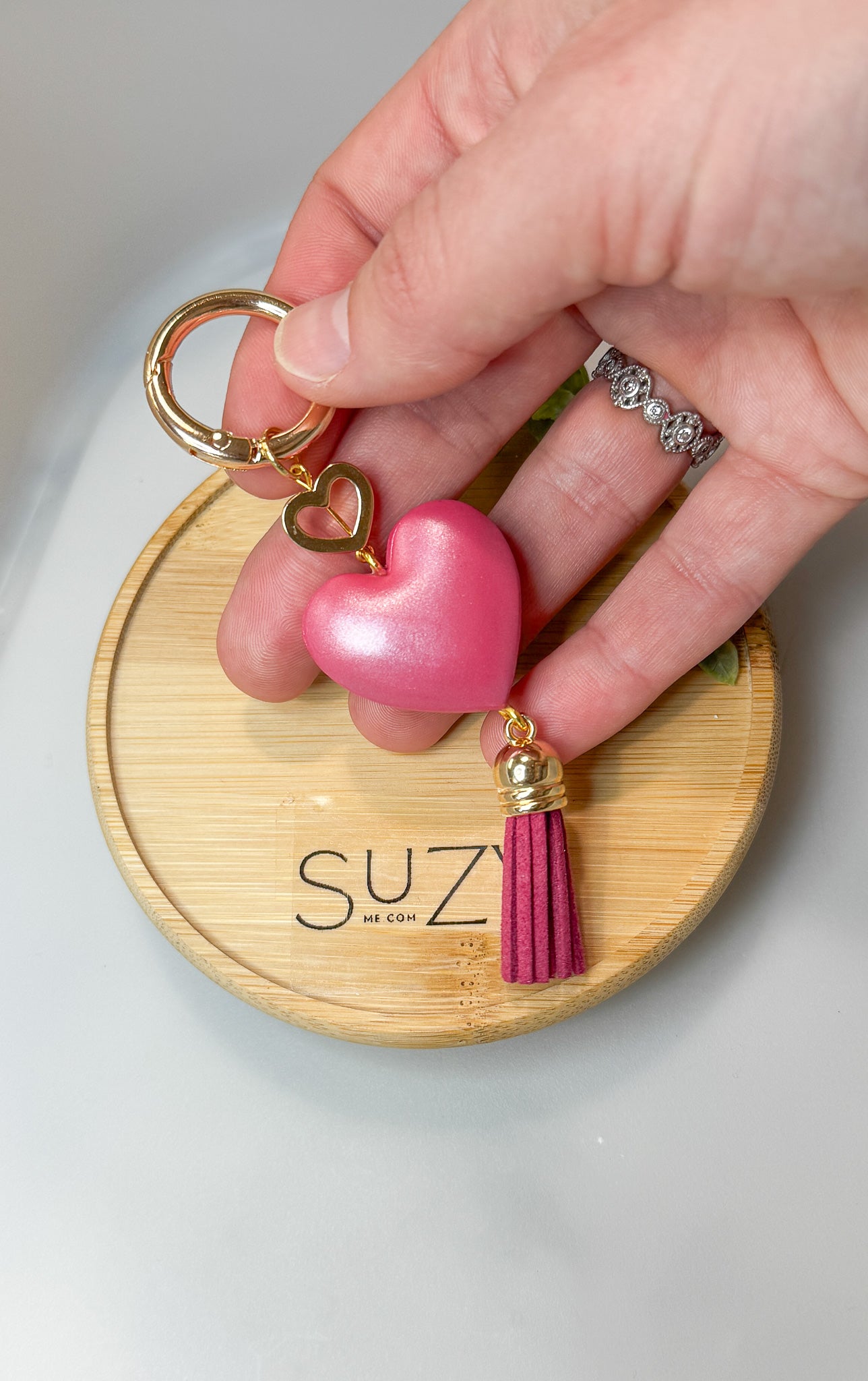 L14 Heart Inspired Book bag tag, Handmade Polymer Clay Jewelry, Pink, Rose