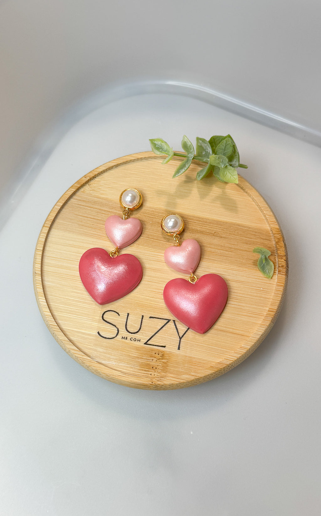 L5 Heart Inspired Earrings, Handmade Polymer Clay Jewelry, Neutral Soft Tones, Red, PINK