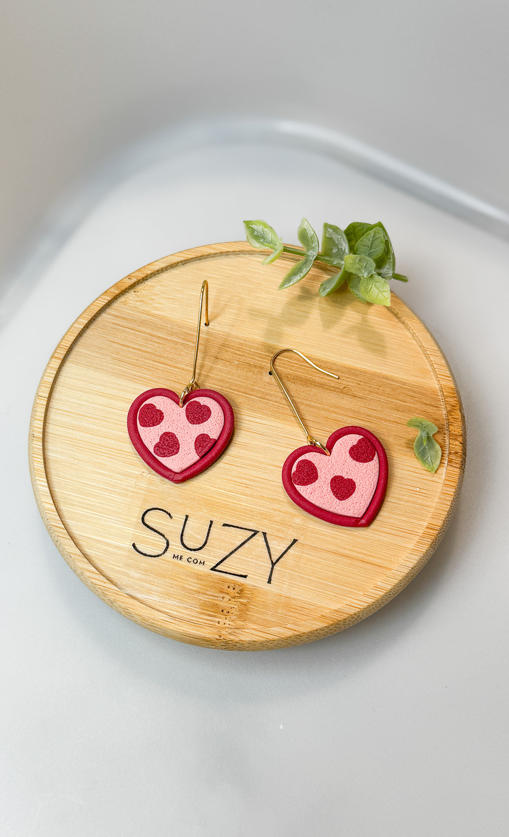 L4 Heart Inspired Earrings, Handmade Polymer Clay Jewelry, Neutral Soft Tones, Red, PINK