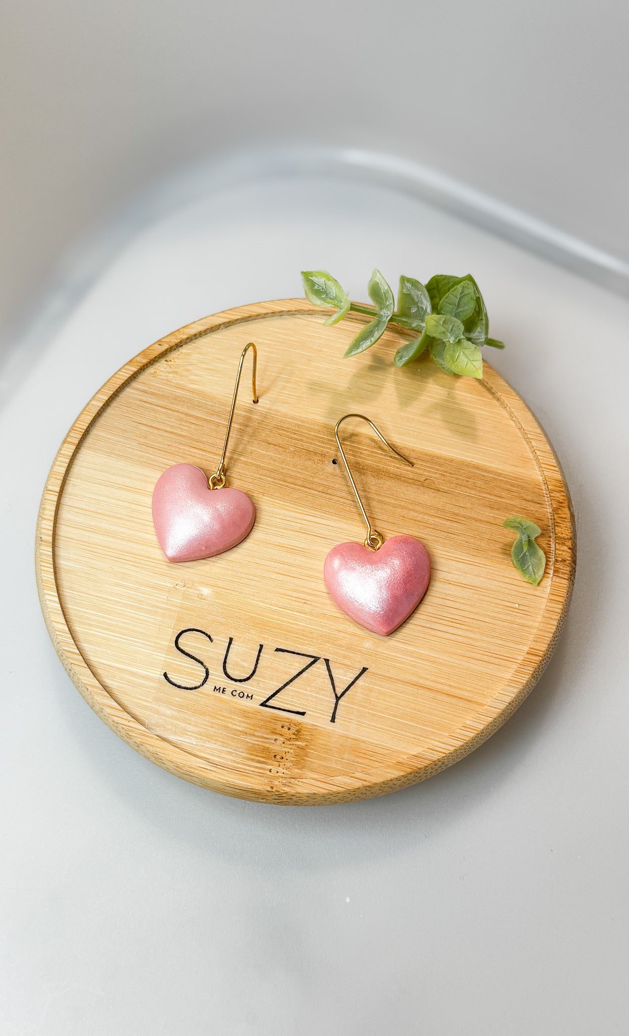 L8 Heart Inspired Earrings, Handmade Polymer Clay Jewelry, Neutral Soft Tones, Red