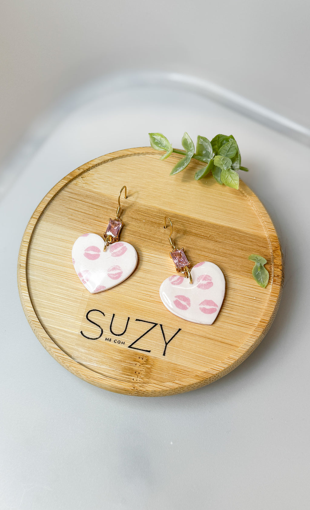 L10 Heart Inspired Earrings, Handmade Polymer Clay Jewelry, Neutral Soft Tones, Red