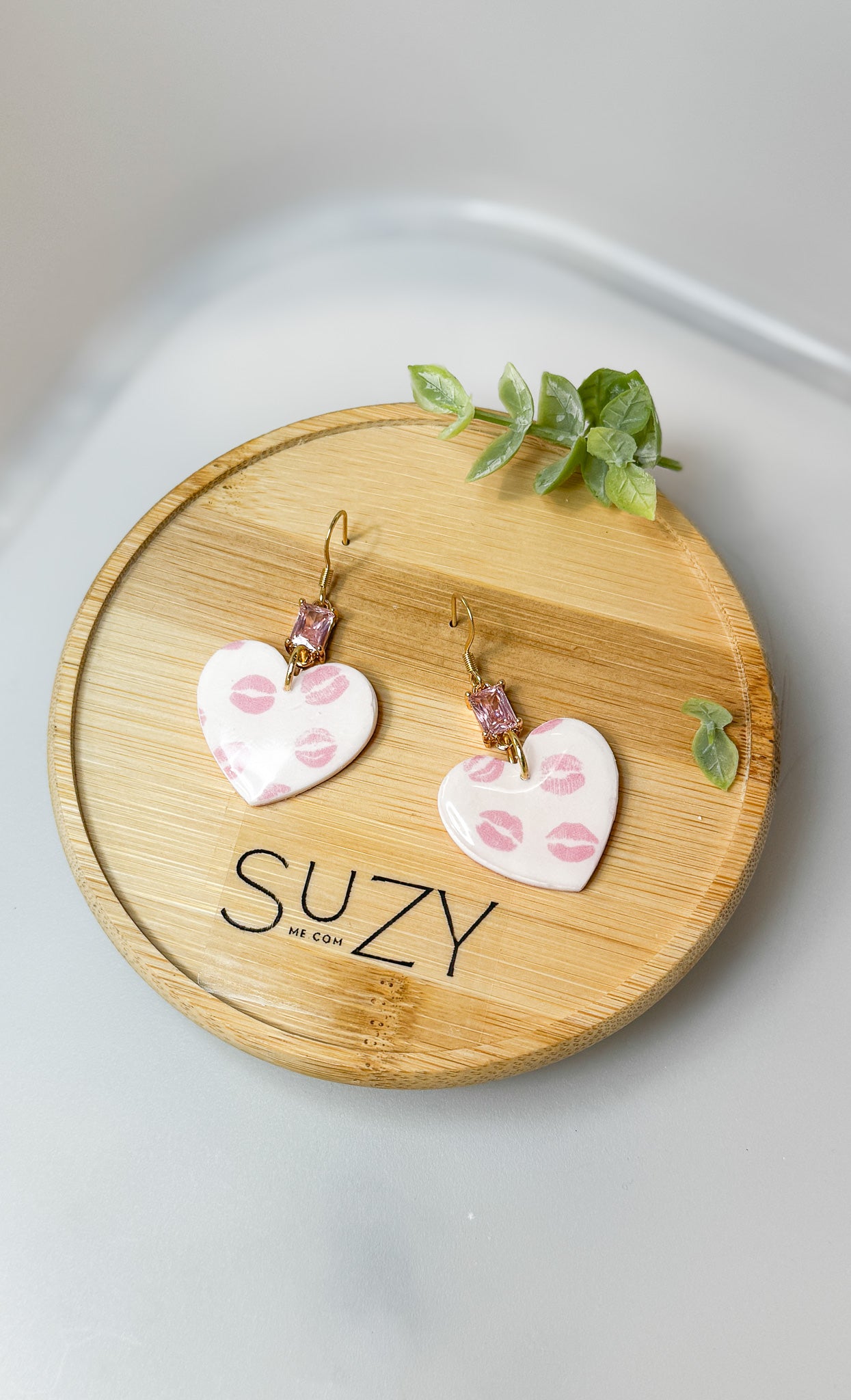 L10 Heart Inspired Earrings, Handmade Polymer Clay Jewelry, Neutral Soft Tones, Red