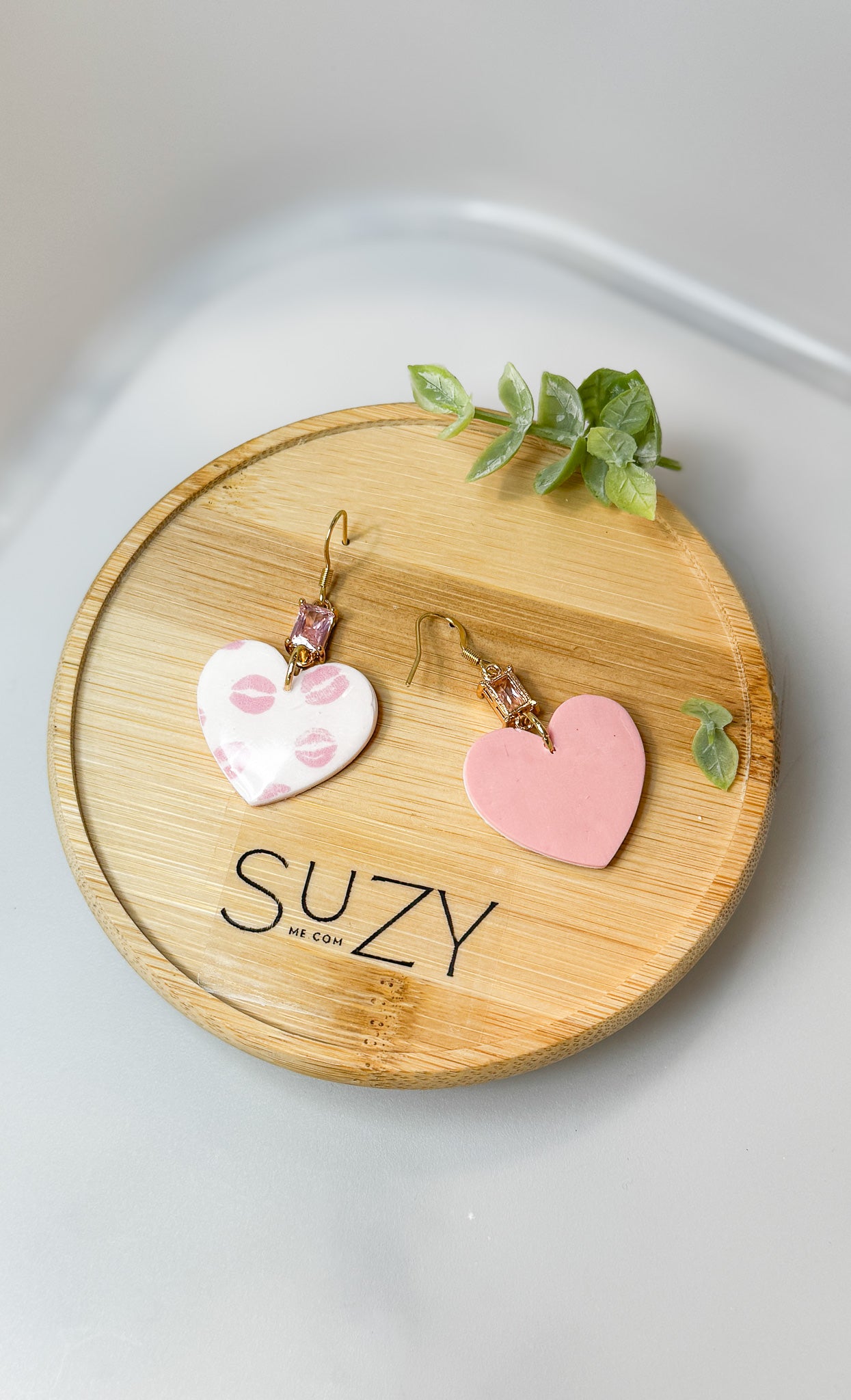 L10 Heart Inspired Earrings, Handmade Polymer Clay Jewelry, Neutral Soft Tones, Red