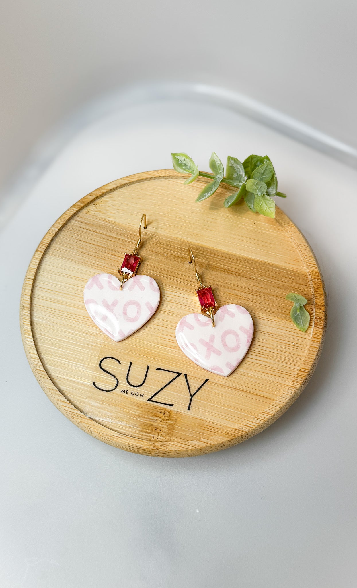 L10 Heart Inspired Earrings, Handmade Polymer Clay Jewelry, Neutral Soft Tones, Red