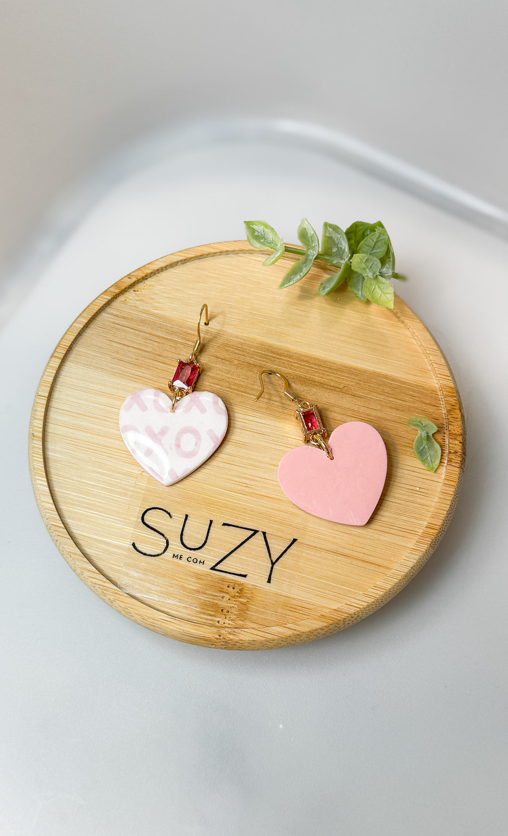 L10 Heart Inspired Earrings, Handmade Polymer Clay Jewelry, Neutral Soft Tones, Red