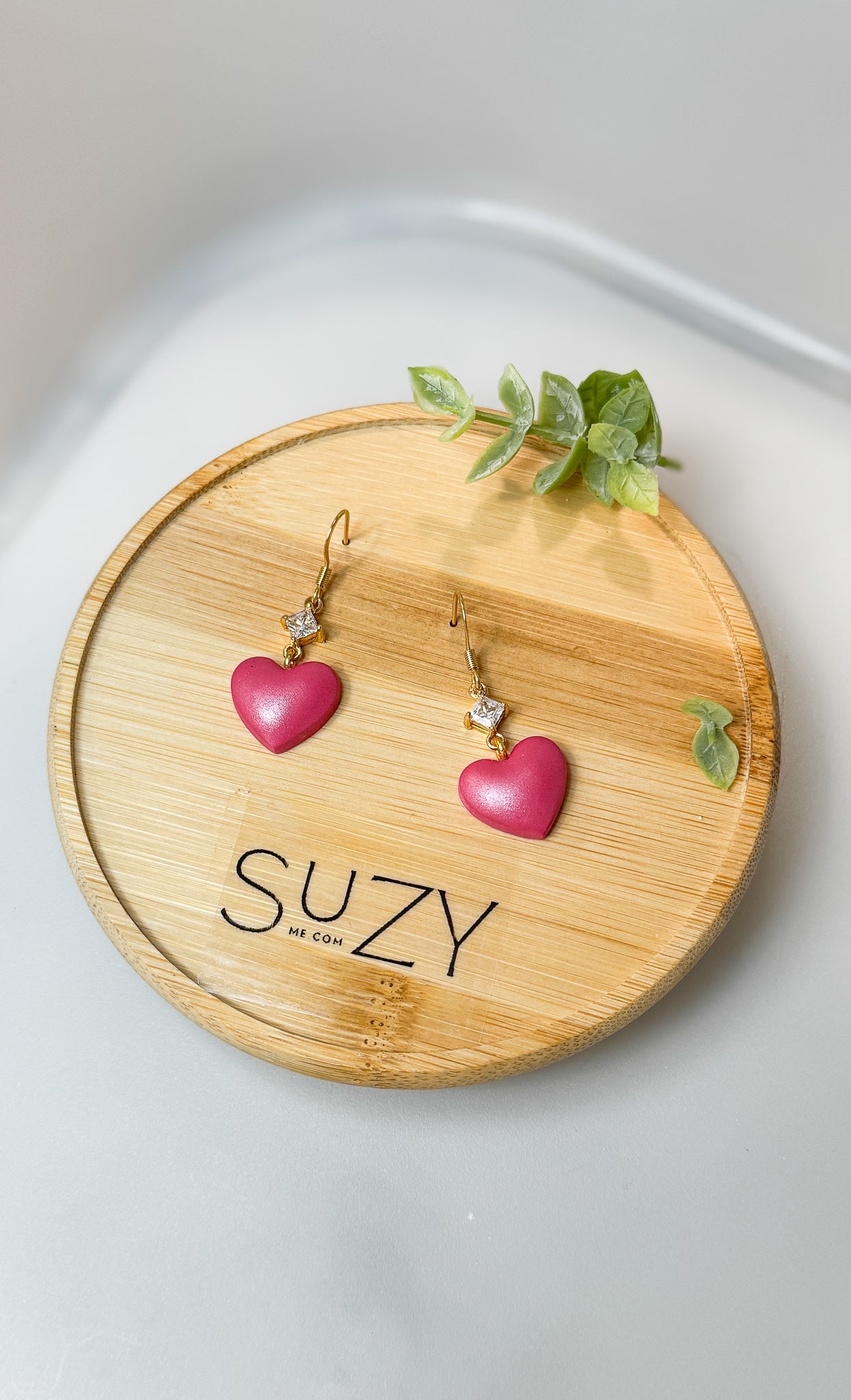 L7 Heart Inspired Earrings, Handmade Polymer Clay Jewelry, Neutral Soft Tones, Red