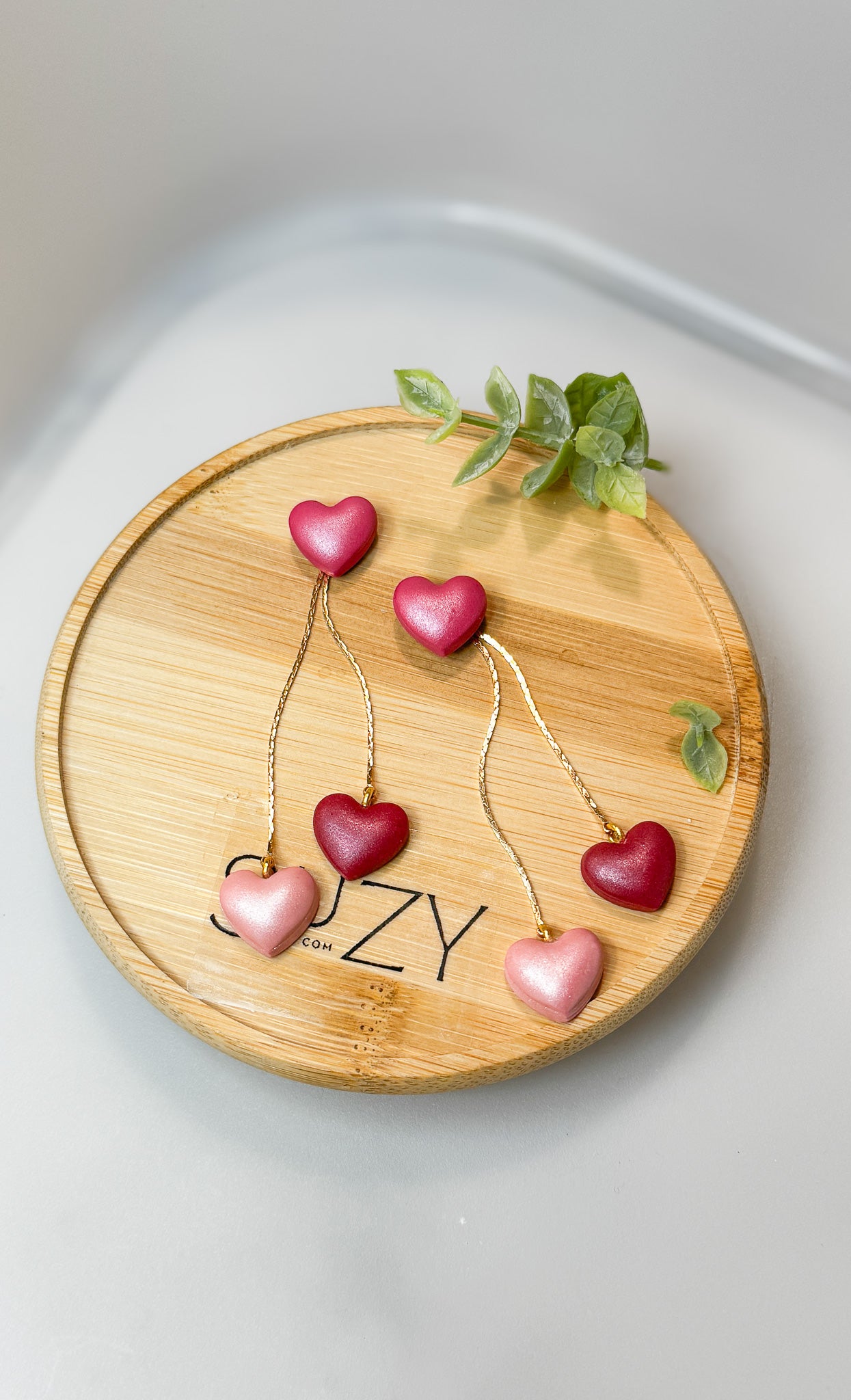 L2 Heart Inspired Earrings, Handmade Polymer Clay Jewelry, Neutral Soft Tones, Red, Pink