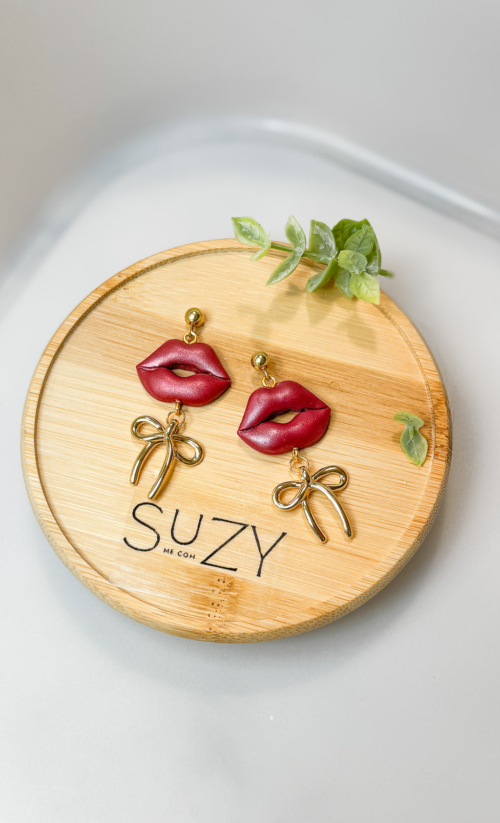 L1 Heart Inspired Earrings, Handmade Polymer Clay Jewelry, Neutral Soft Tones, Red lips