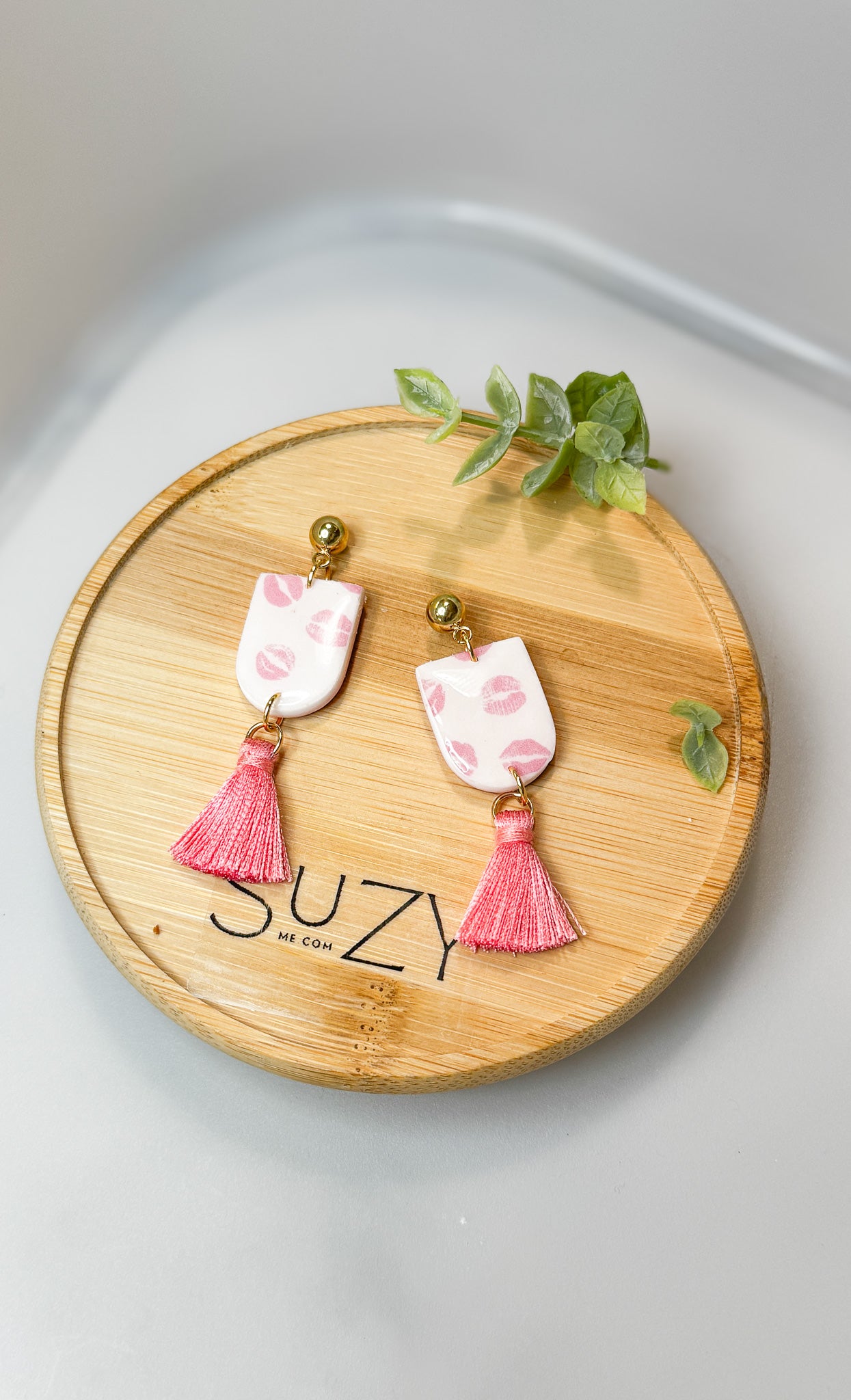 L9 Heart Inspired Earrings, Handmade Polymer Clay Jewelry, Neutral Soft Tones, Red