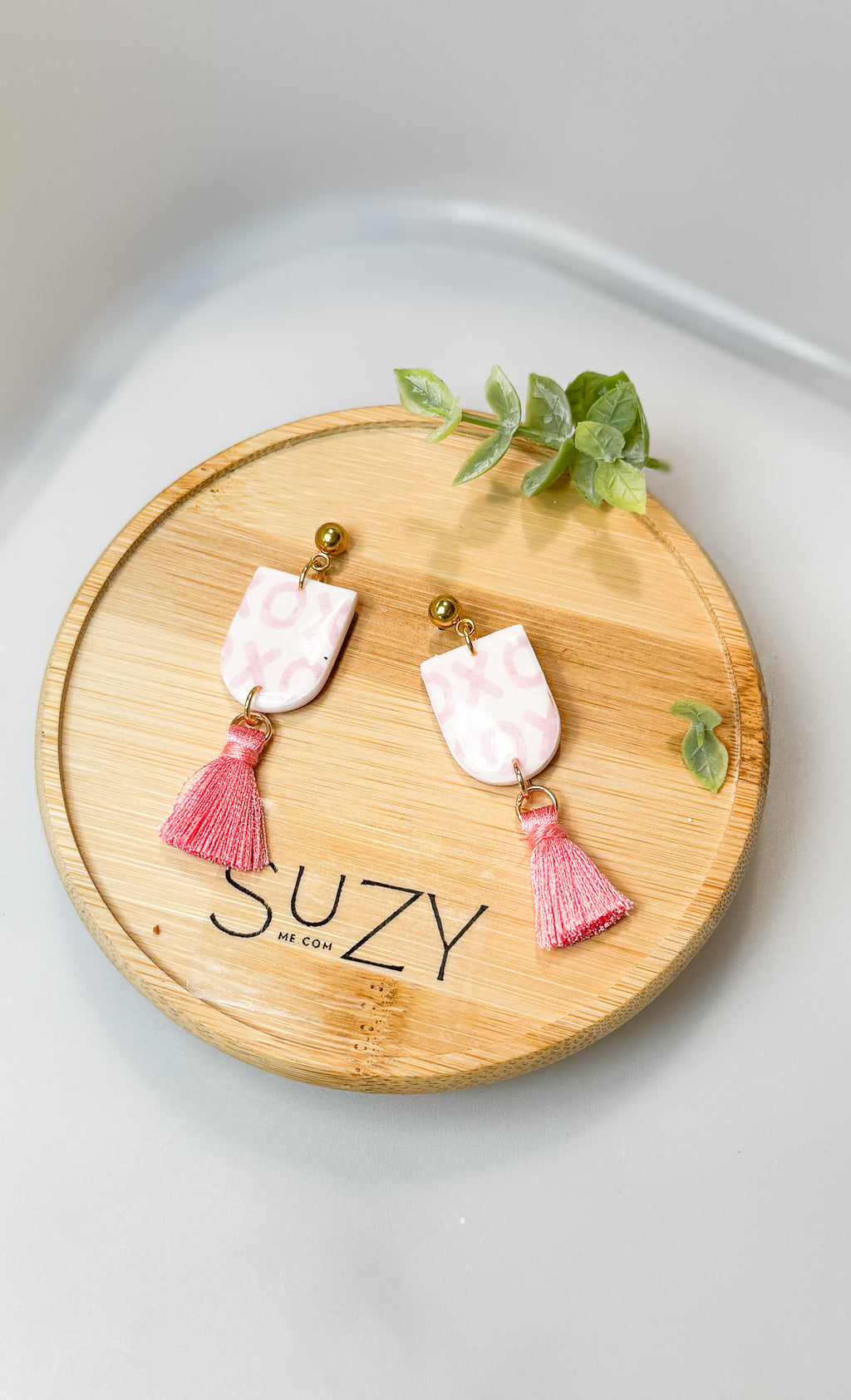 L9 Heart Inspired Earrings, Handmade Polymer Clay Jewelry, Neutral Soft Tones, Red