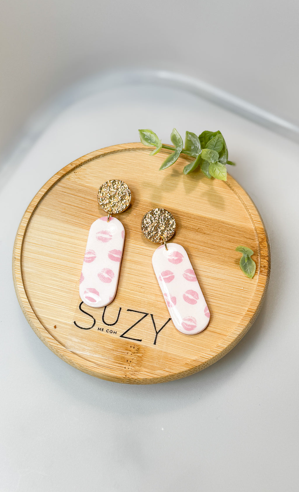 L11 Heart Inspired Earrings, Handmade Polymer Clay Jewelry, Neutral Soft Tones, Red