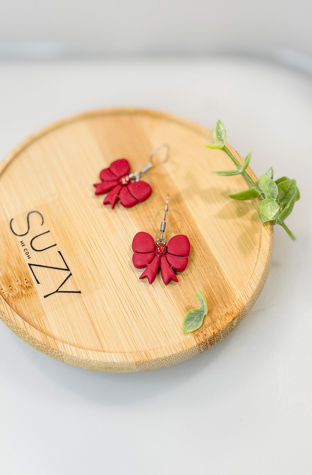Red bow Handmade Polymer Clay Earrings, Everyday Wear