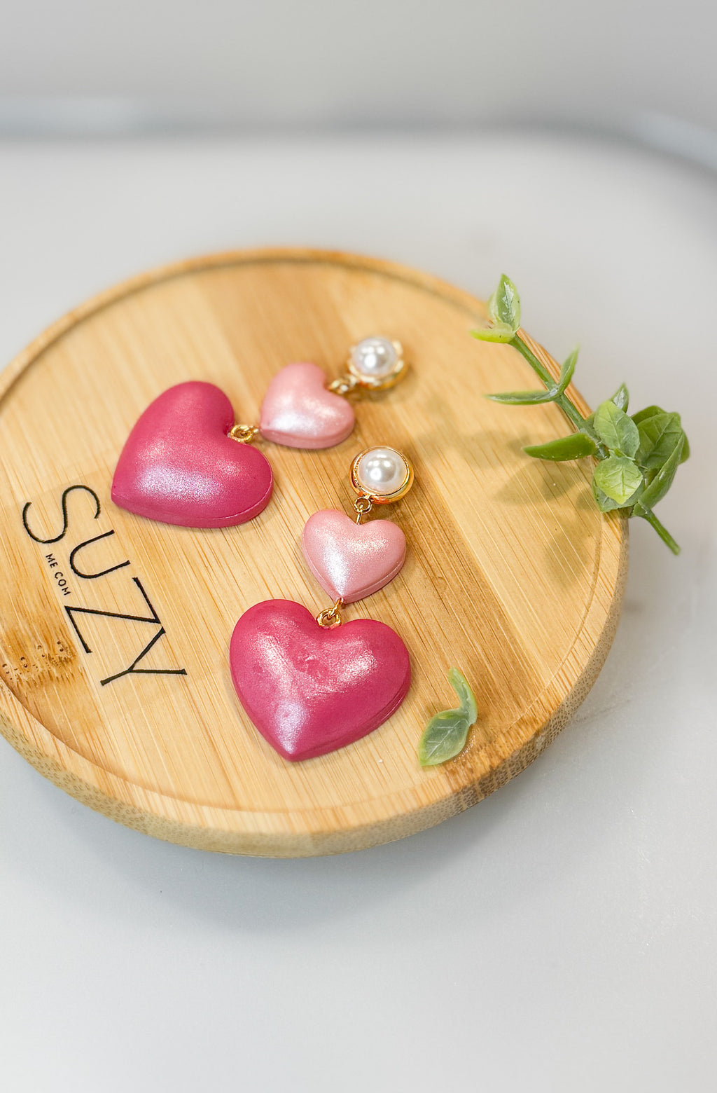 L5 Heart Inspired Earrings, Handmade Polymer Clay Jewelry, Neutral Soft Tones, Red, PINK