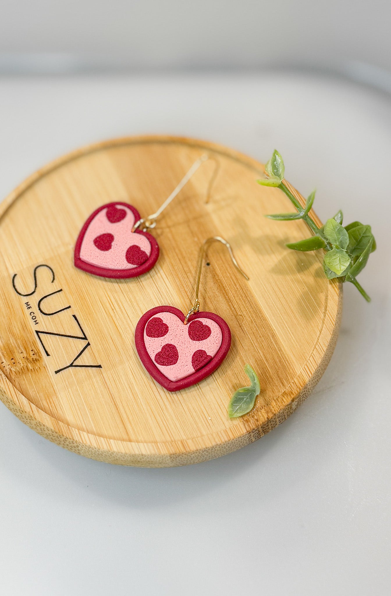 L4 Heart Inspired Earrings, Handmade Polymer Clay Jewelry, Neutral Soft Tones, Red, PINK