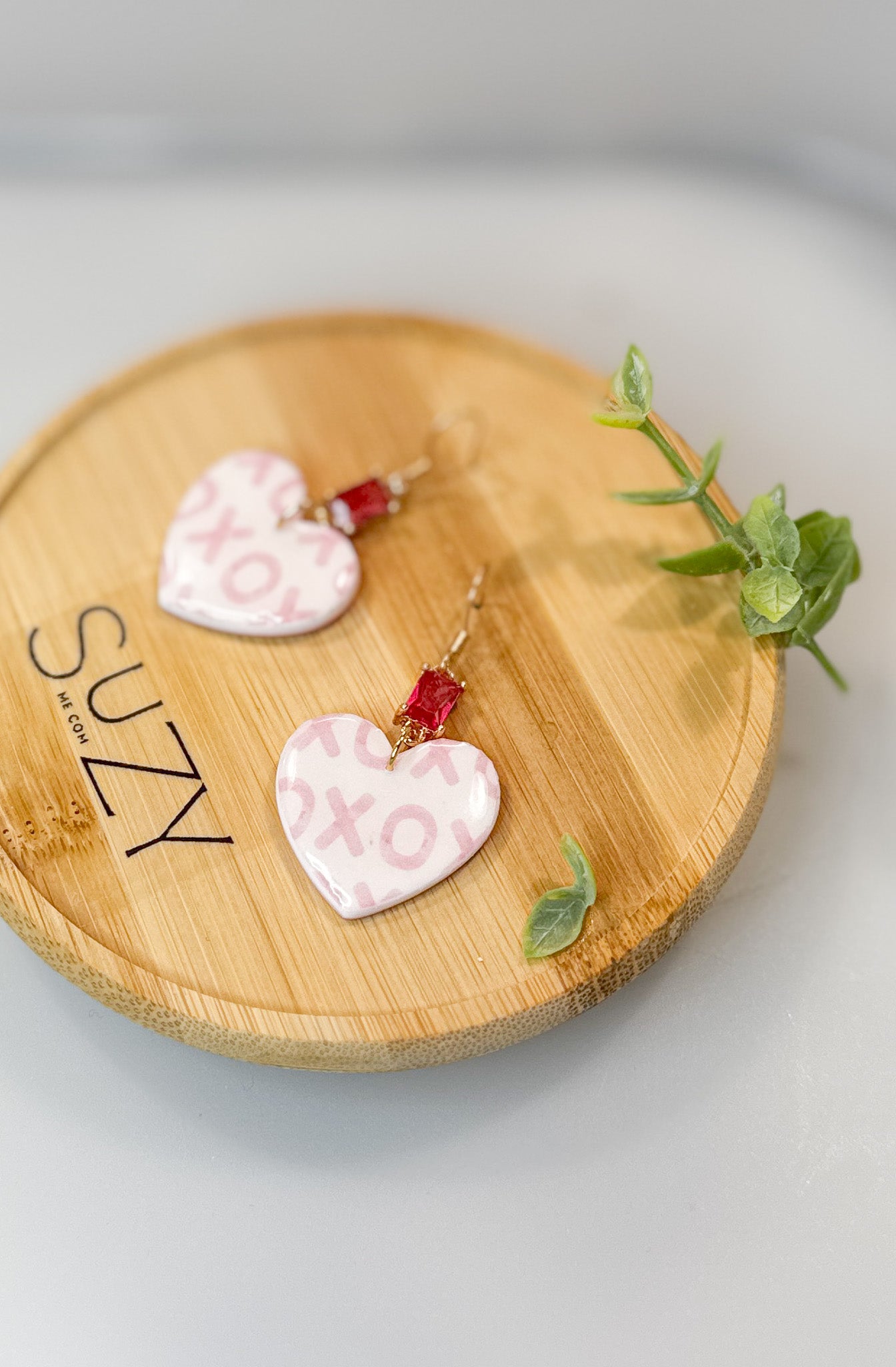 L10 Heart Inspired Earrings, Handmade Polymer Clay Jewelry, Neutral Soft Tones, Red