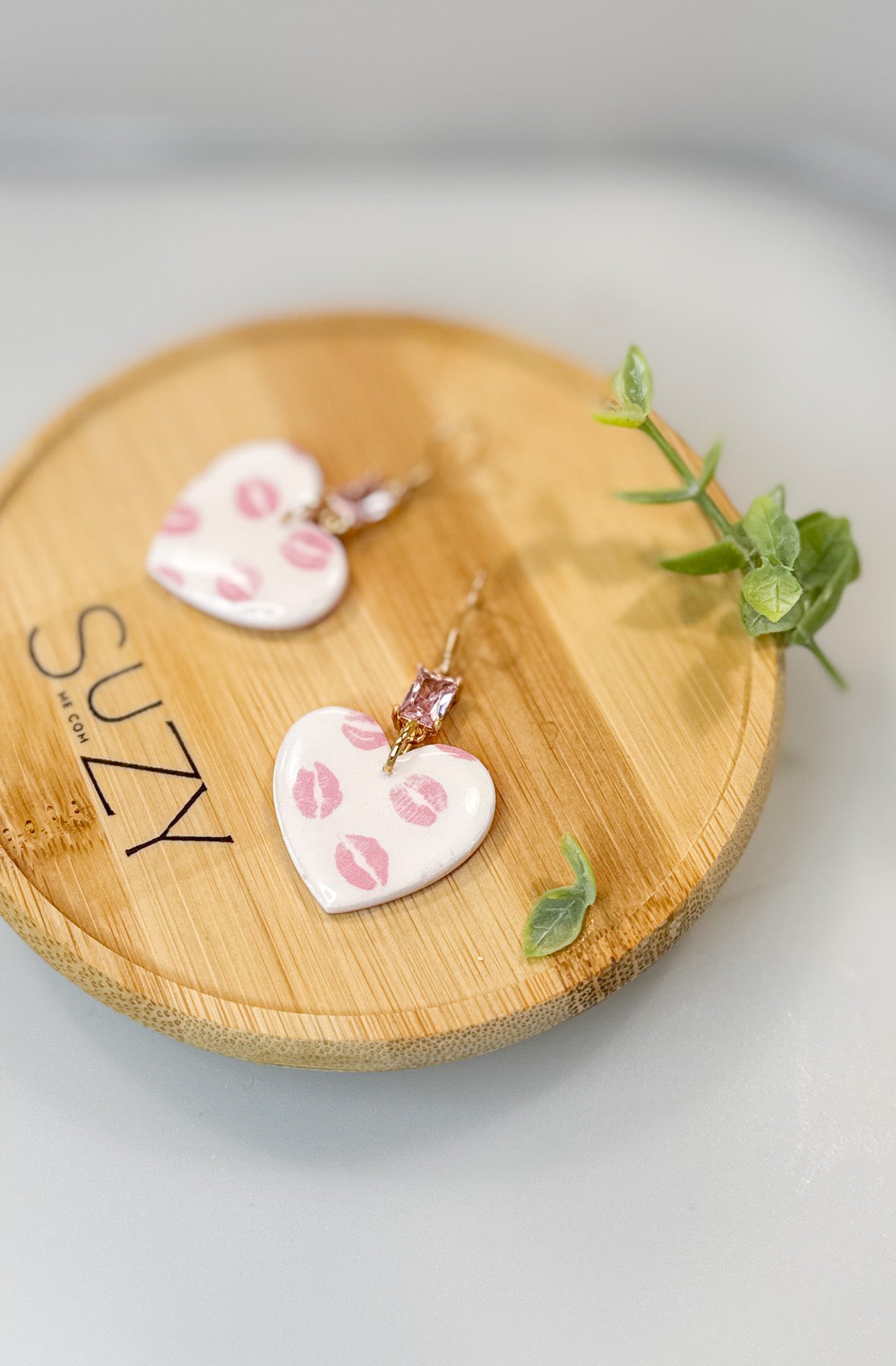 L10 Heart Inspired Earrings, Handmade Polymer Clay Jewelry, Neutral Soft Tones, Red