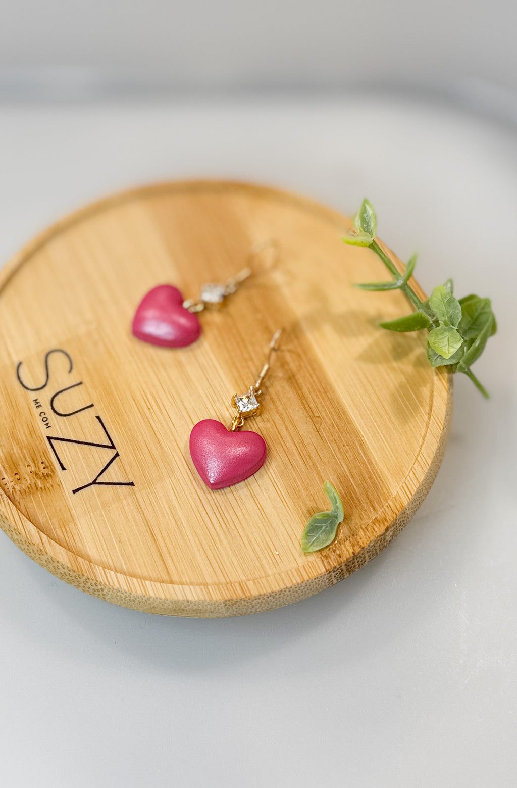 L7 Heart Inspired Earrings, Handmade Polymer Clay Jewelry, Neutral Soft Tones, Red