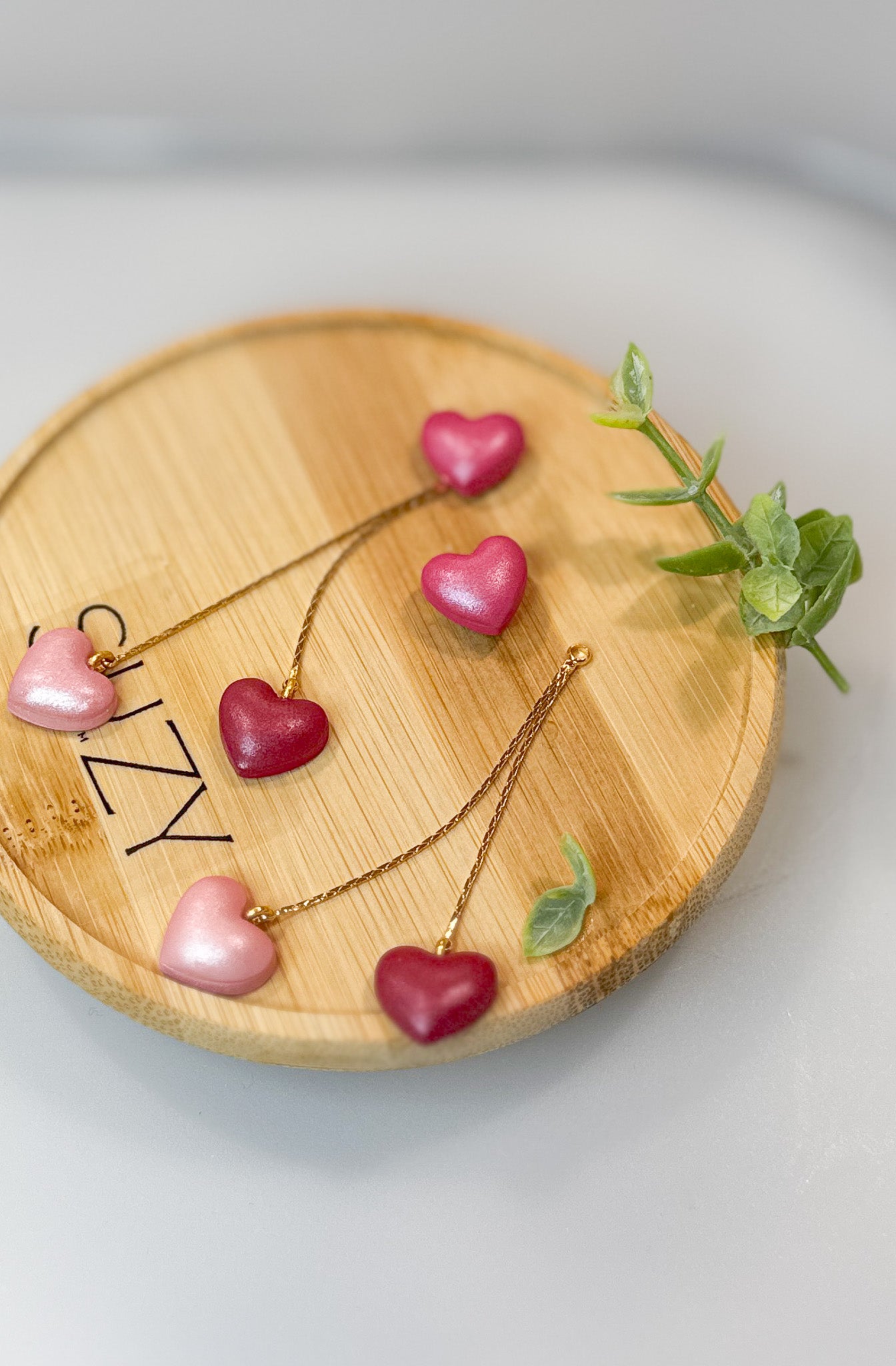 L2 Heart Inspired Earrings, Handmade Polymer Clay Jewelry, Neutral Soft Tones, Red, Pink