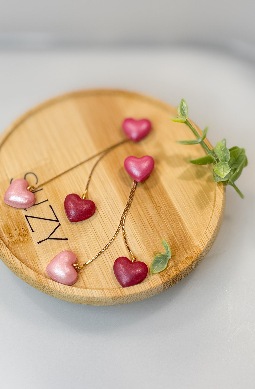 L2 Heart Inspired Earrings, Handmade Polymer Clay Jewelry, Neutral Soft Tones, Red, Pink