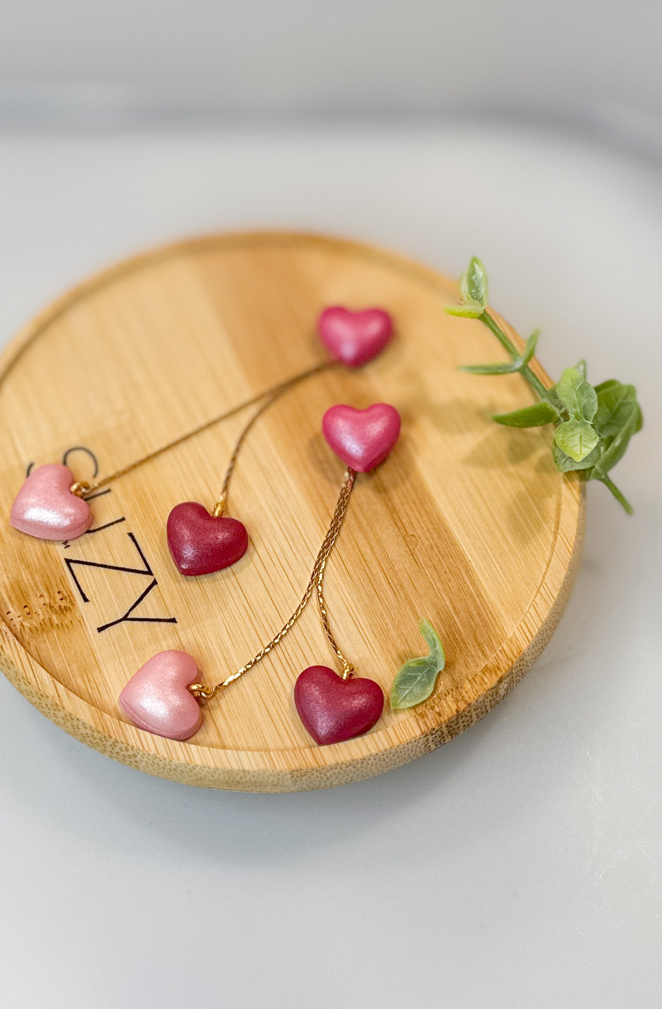 L2 Heart Inspired Earrings, Handmade Polymer Clay Jewelry, Neutral Soft Tones, Red, Pink
