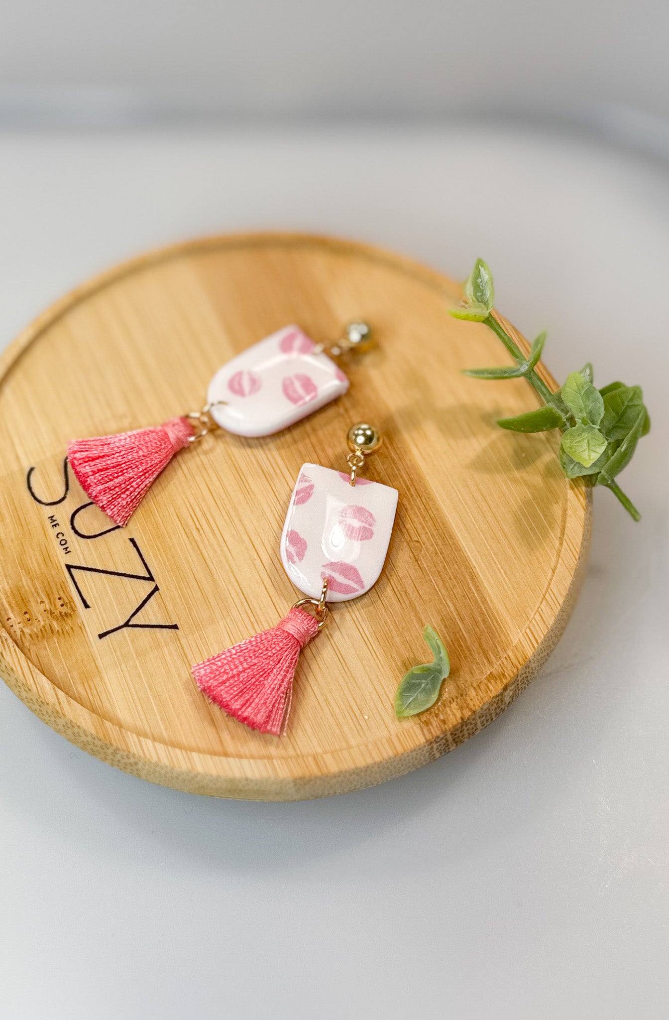 L9 Heart Inspired Earrings, Handmade Polymer Clay Jewelry, Neutral Soft Tones, Red