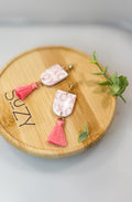 L9 Heart Inspired Earrings, Handmade Polymer Clay Jewelry, Neutral Soft Tones, Red