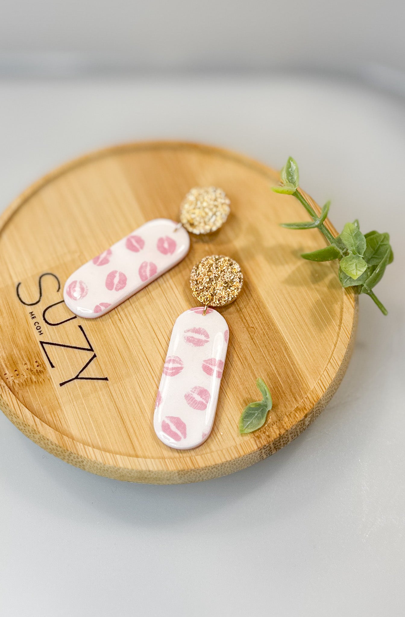 L11 Heart Inspired Earrings, Handmade Polymer Clay Jewelry, Neutral Soft Tones, Red