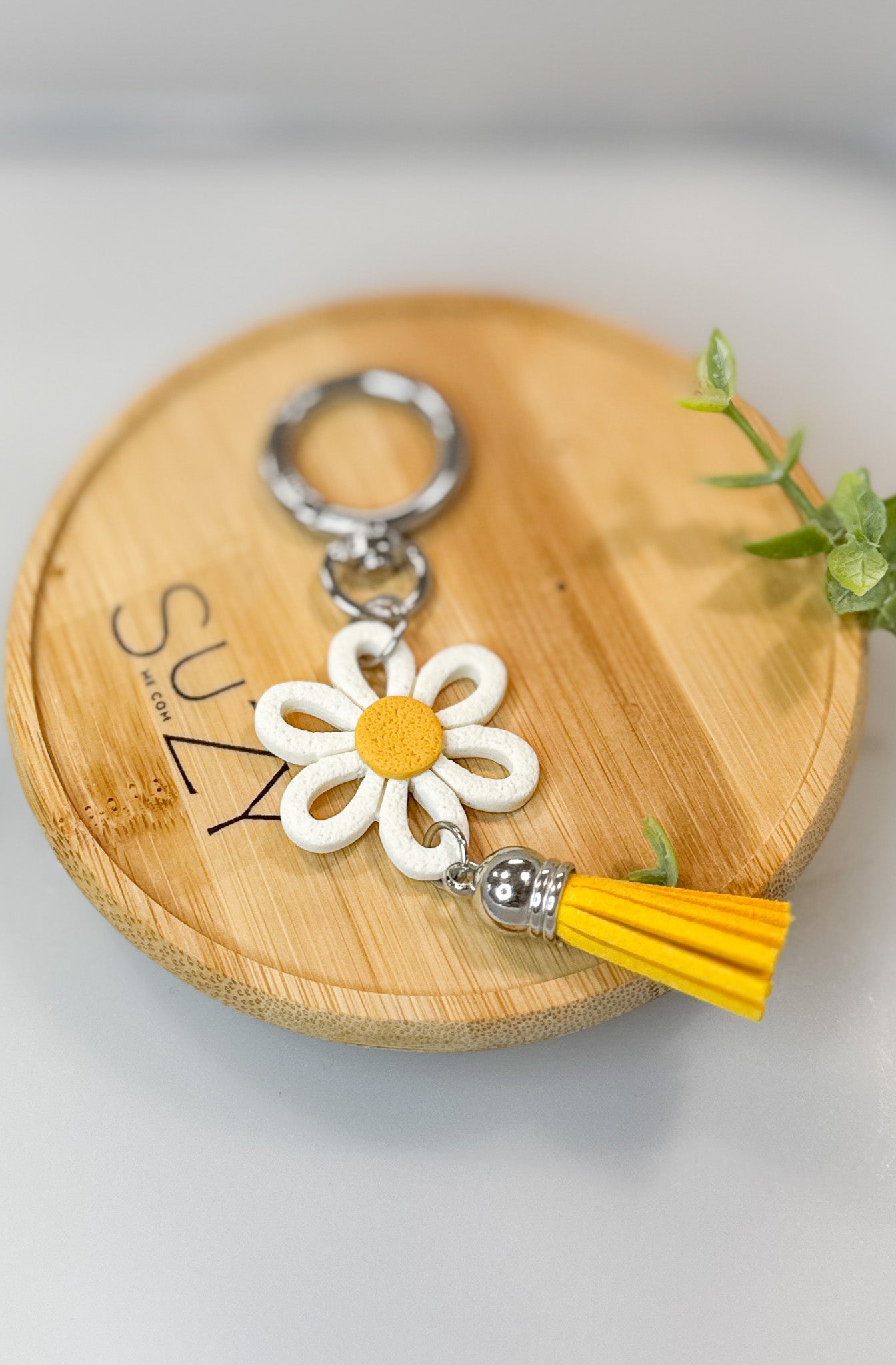 Daisy Keychain White and Yellow, Teen and kids Gifts, Polymer ClayBag Tag
