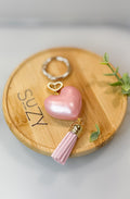 L14 Heart Inspired Book bag tag, Handmade Polymer Clay Jewelry, Pink, Rose