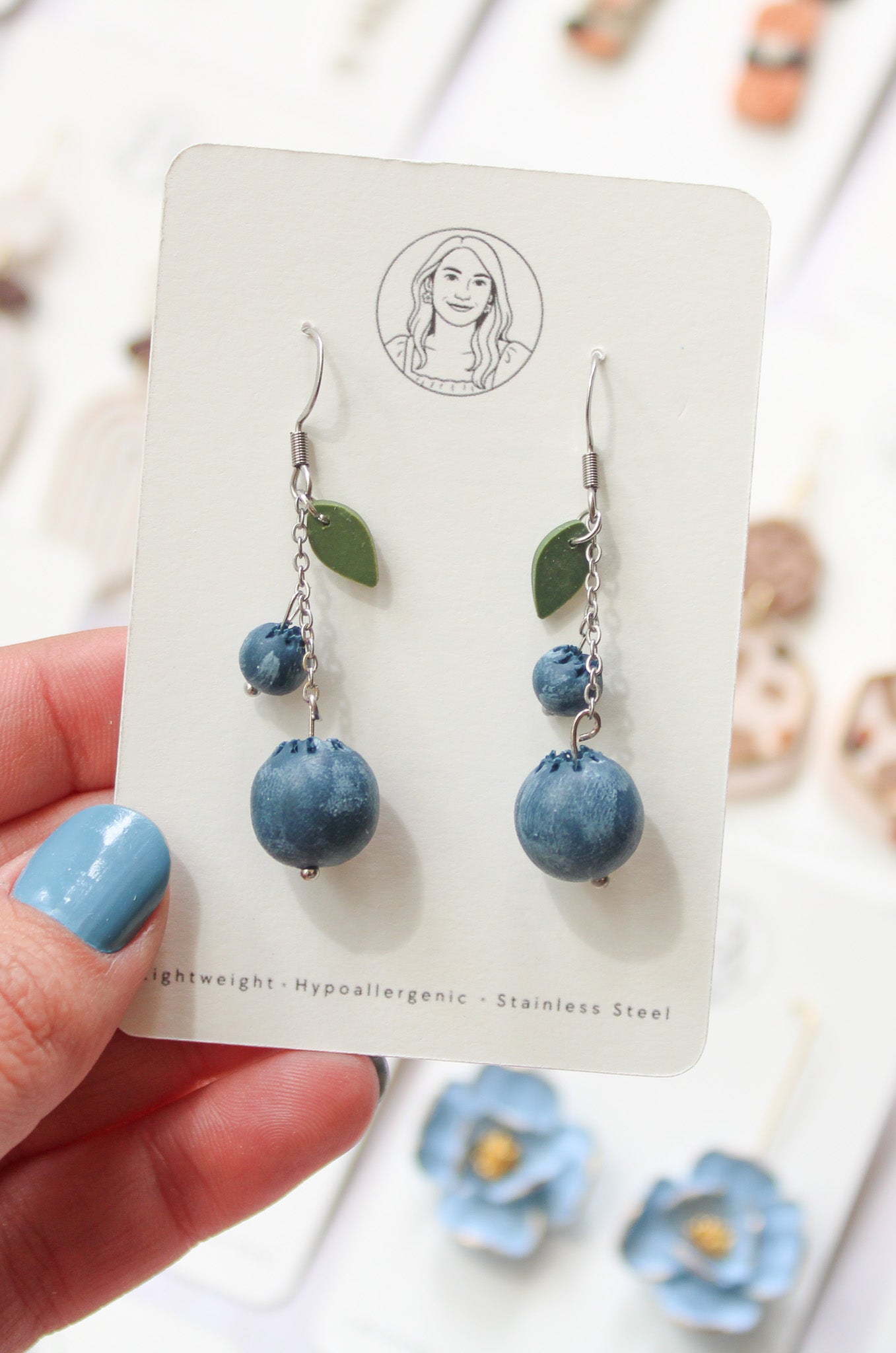 FR3 Fruit Inspired Earrings - Blueberries, Lightweight Statement Jewelry, Boutique Gift for Her