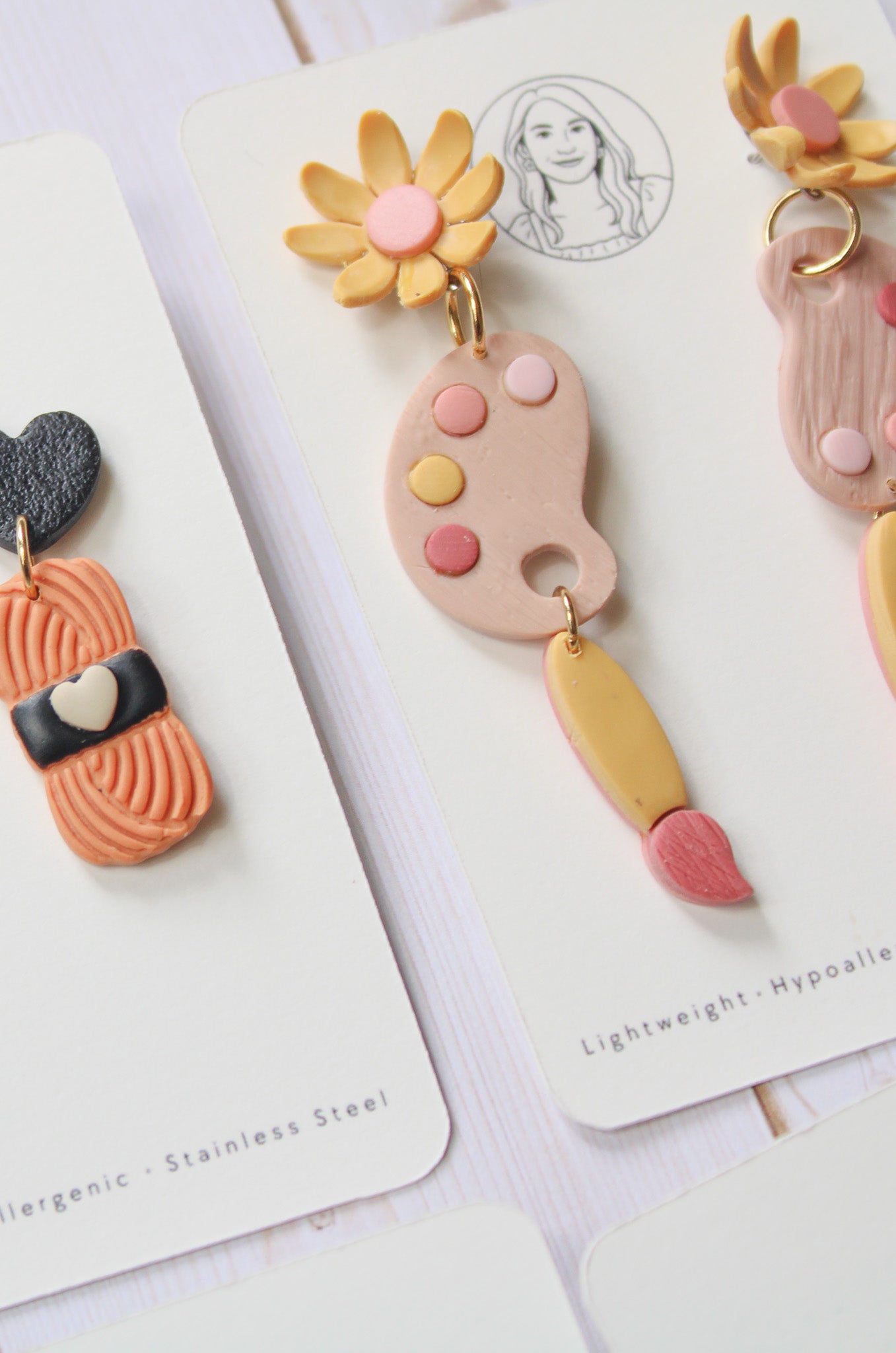 PUG9 Dainty Floral Art Painting Inspired Earrings, Handmade Polymer Clay Dangle, Gift, Soft Colors