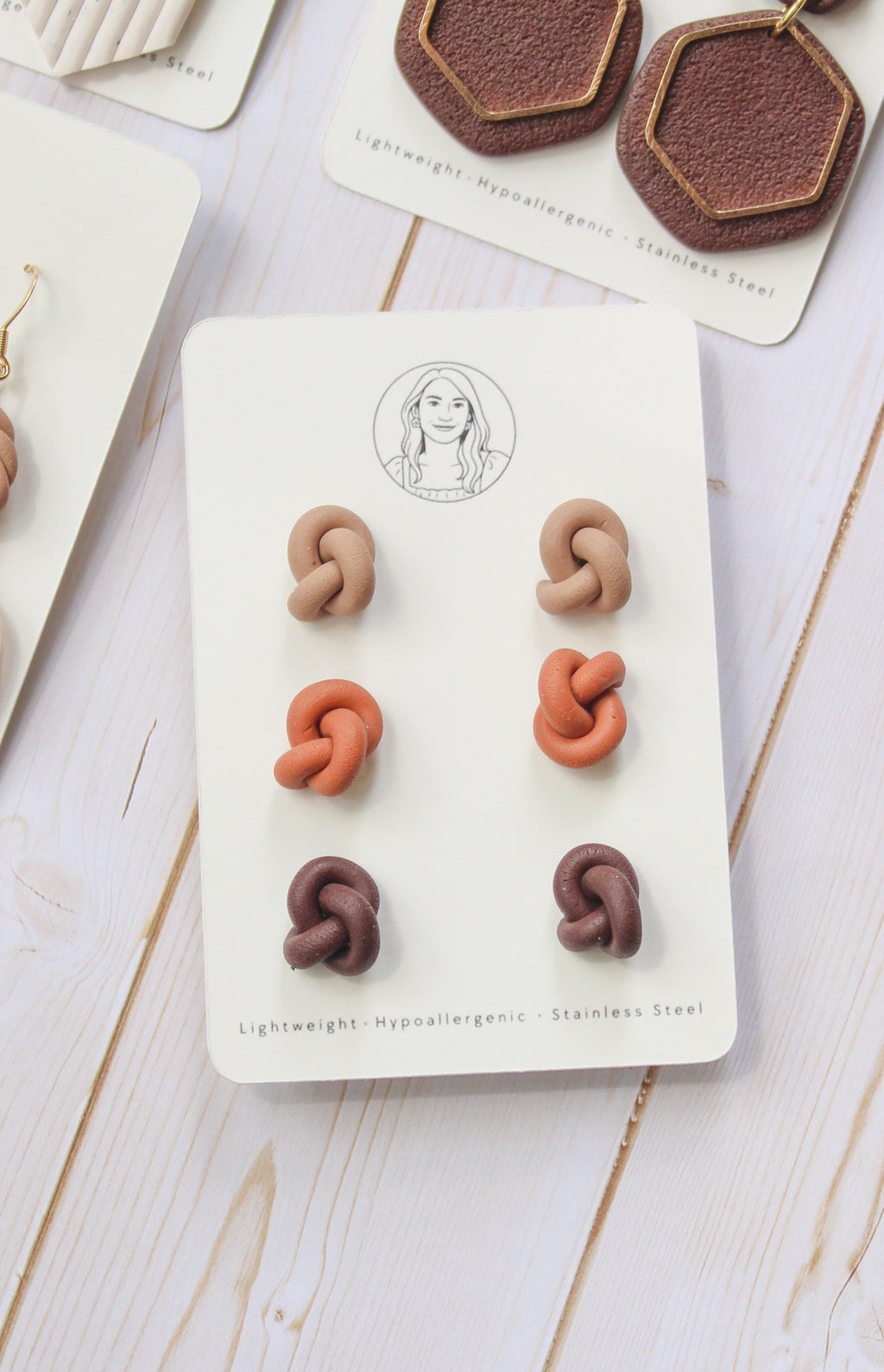 BH6 Boho Earrings – Neutral Earth Tone Polymer Clay Jewelry – Brown Caramel Burnt Orange Statement Earrings – Lightweight Handmade STUDS