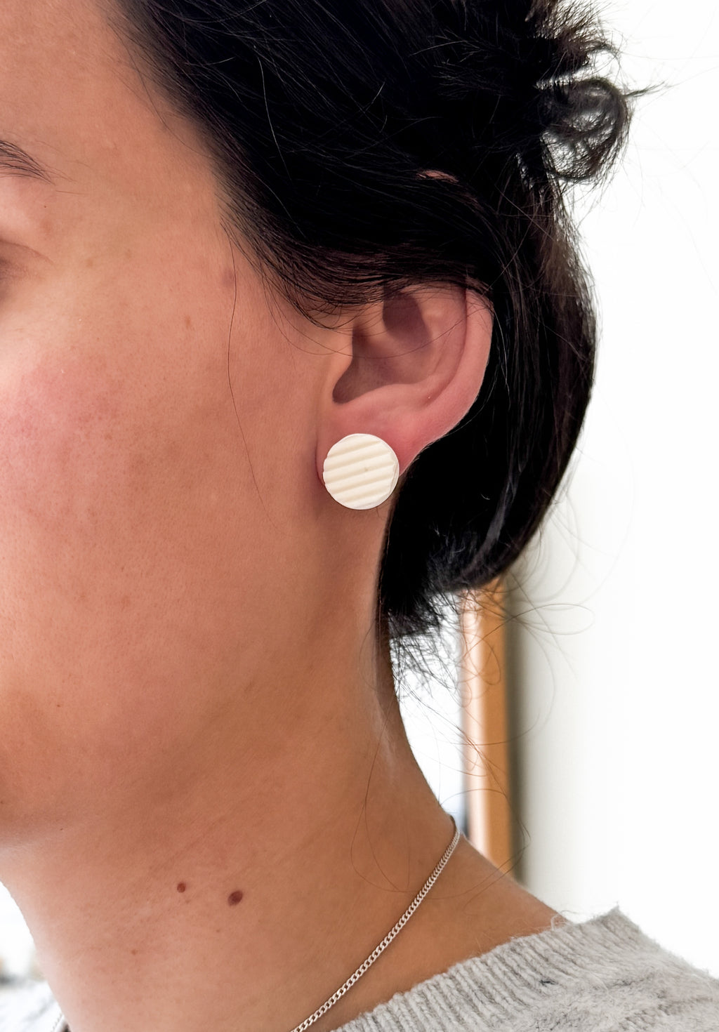 SUZY13 Everyday, Lightweight Hypoallergenic Stainless Steel Earrings, Durable Handmade Polymer Clay Jewelry, Trendy Soft Pastel Colors Round Studs Medium