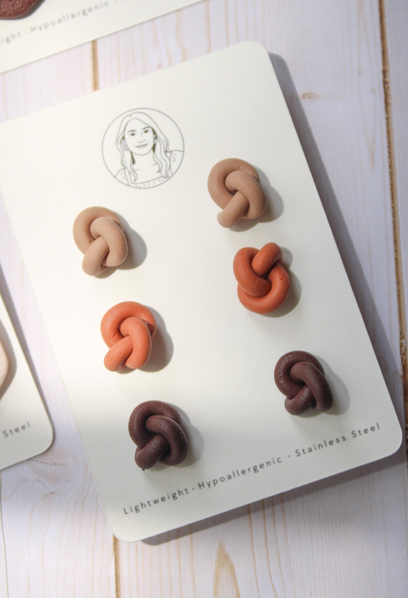 BH6 Boho Earrings – Neutral Earth Tone Polymer Clay Jewelry – Brown Caramel Burnt Orange Statement Earrings – Lightweight Handmade STUDS