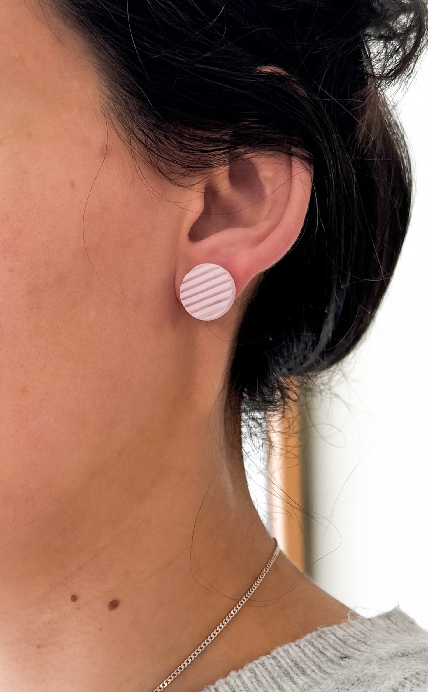 SUZY13 Everyday, Lightweight Hypoallergenic Stainless Steel Earrings, Durable Handmade Polymer Clay Jewelry, Trendy Soft Pastel Colors Round Studs Medium