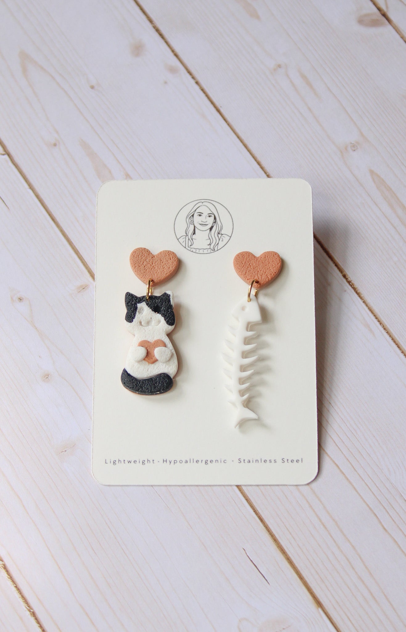 CL8 Cat Lover Jewelry, Cat Earrings, Handmade Polymer Clay Earrings, Cute Animal Lover Gift, Gold