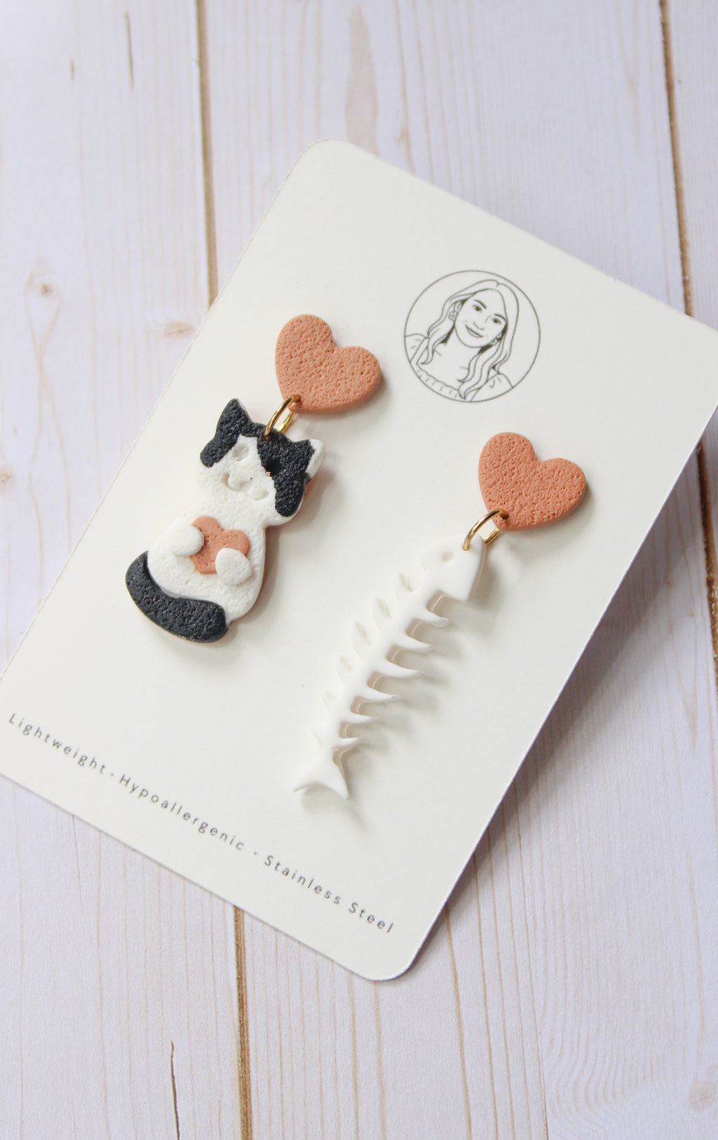 CL8 Cat Lover Jewelry, Cat Earrings, Handmade Polymer Clay Earrings, Cute Animal Lover Gift, Gold
