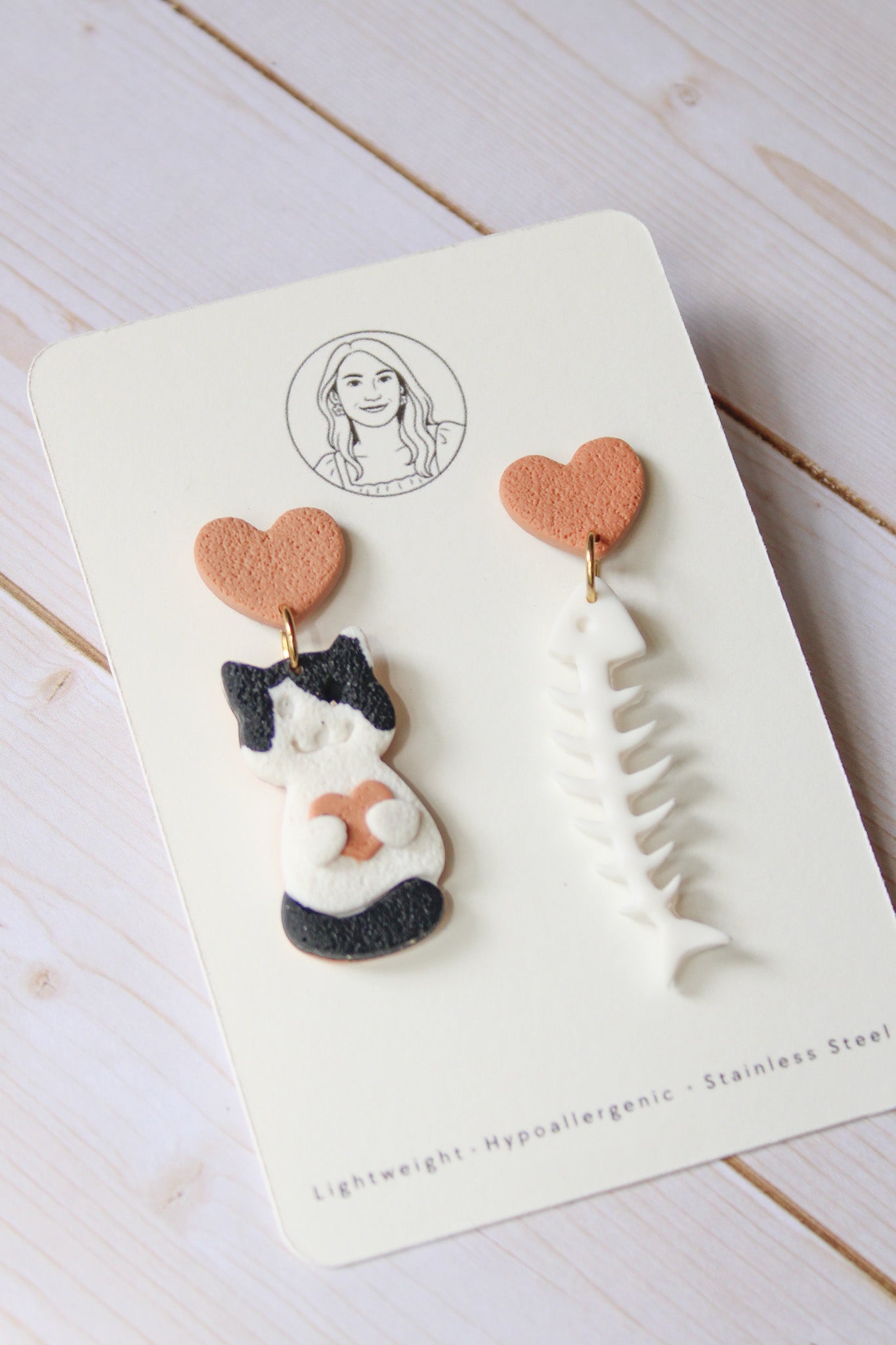CL8 Cat Lover Jewelry, Cat Earrings, Handmade Polymer Clay Earrings, Cute Animal Lover Gift, Gold