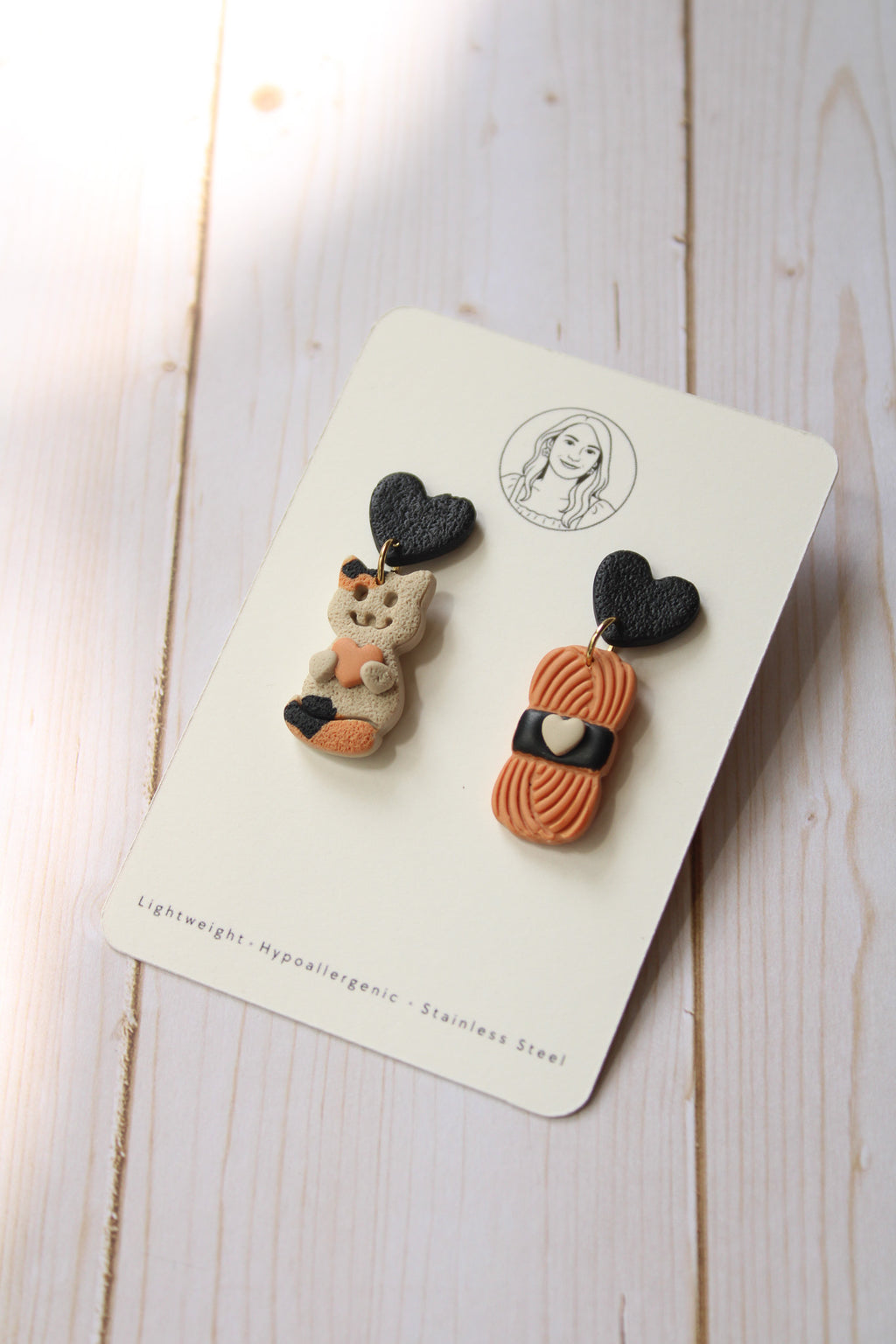 CL9 Cat Lover Jewelry, Cat Earrings, Handmade Polymer Clay Earrings, Cute Animal Lover Gift, Gold