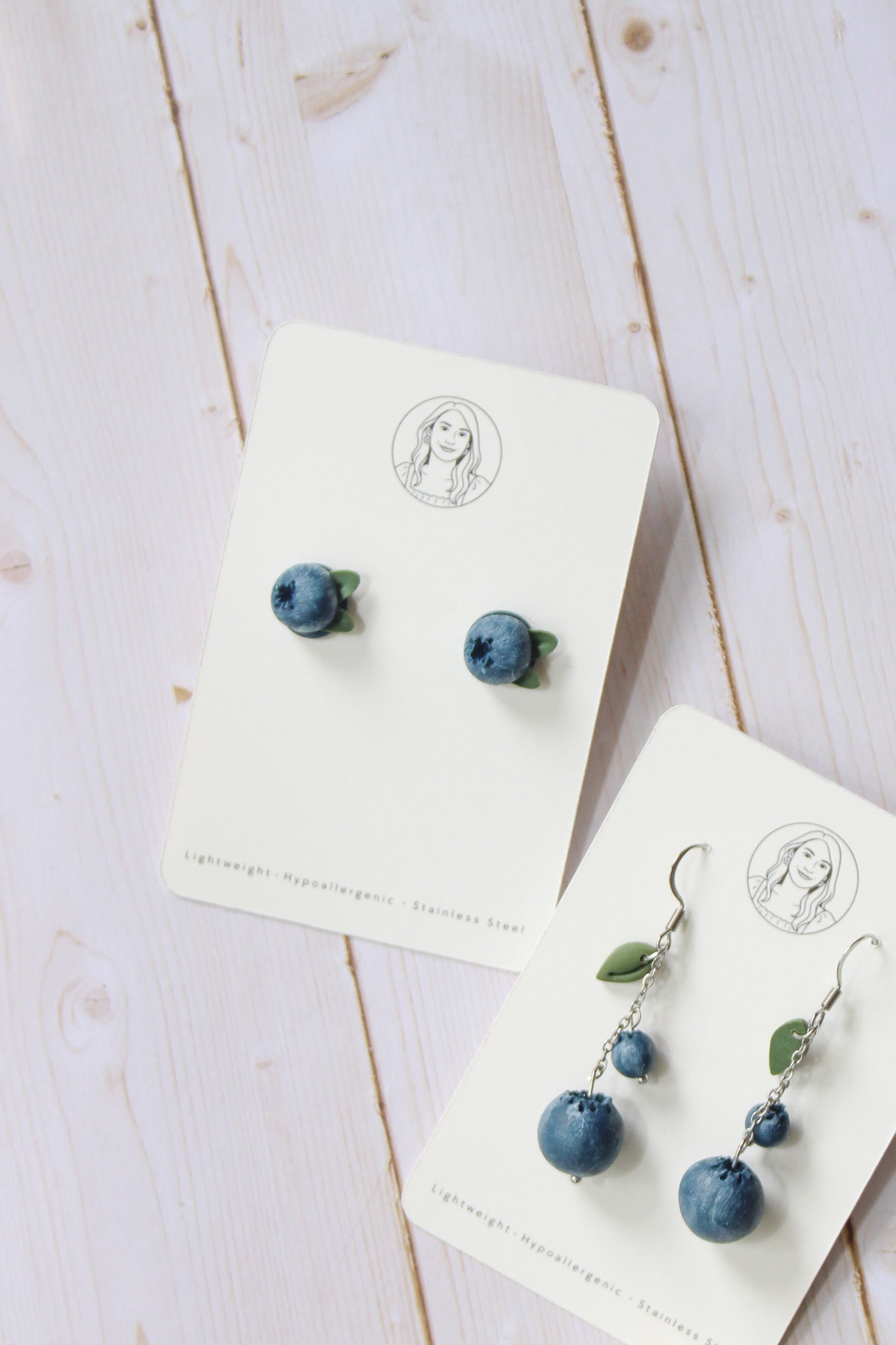 FR1 Fruit Inspired Earrings - Blueberries, Lightweight Statement Jewelry, Boutique Gift for Her STUDS
