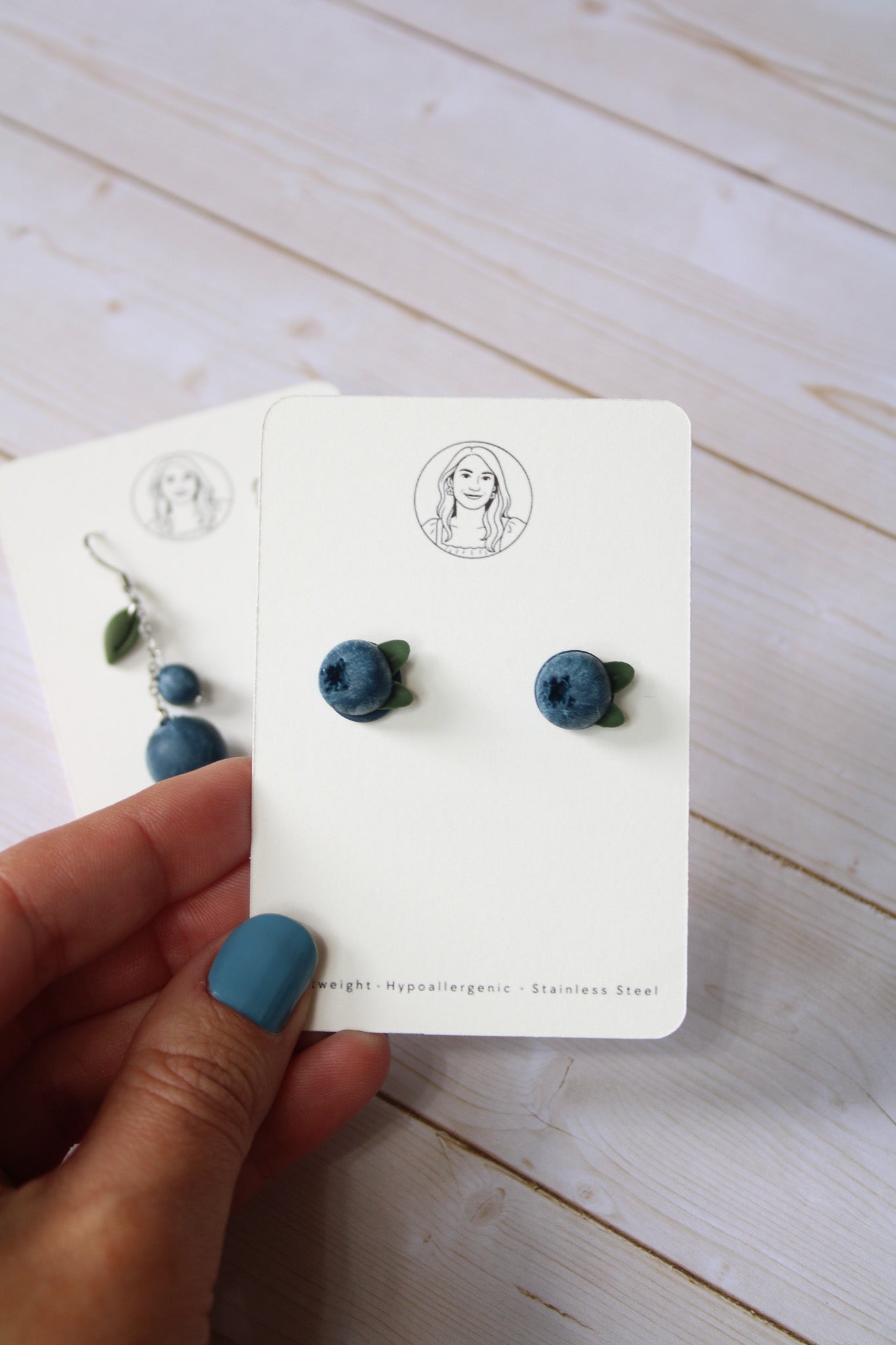 FR1 Fruit Inspired Earrings - Blueberries, Lightweight Statement Jewelry, Boutique Gift for Her STUDS