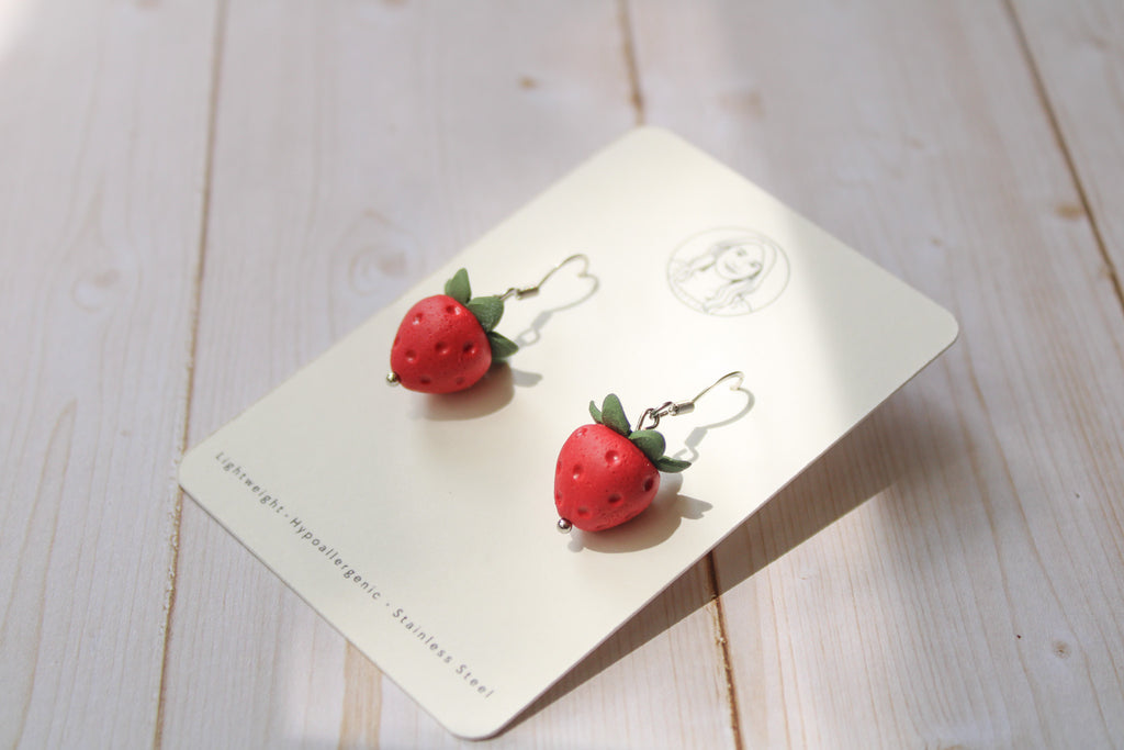FR5 Fruit Inspired Earrings - Strawberries, Lightweight Statement Jewelry, Boutique Gift for Her .