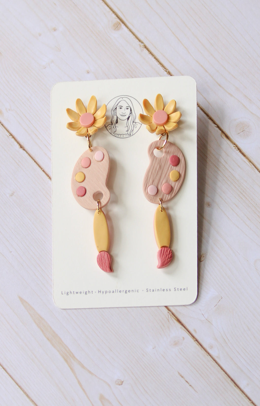 PUG9 Dainty Floral Art Painting Inspired Earrings, Handmade Polymer Clay Dangle, Gift, Soft Colors